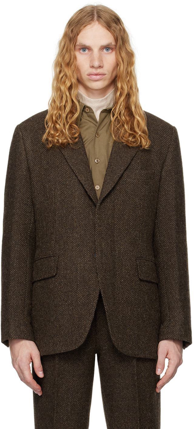 AURALEE: Brown Lama Shetland Wool Tweed Blazer | SSENSE AURALEE: Brown Lama Shetland Wool Tweed Blazer | SSENSE