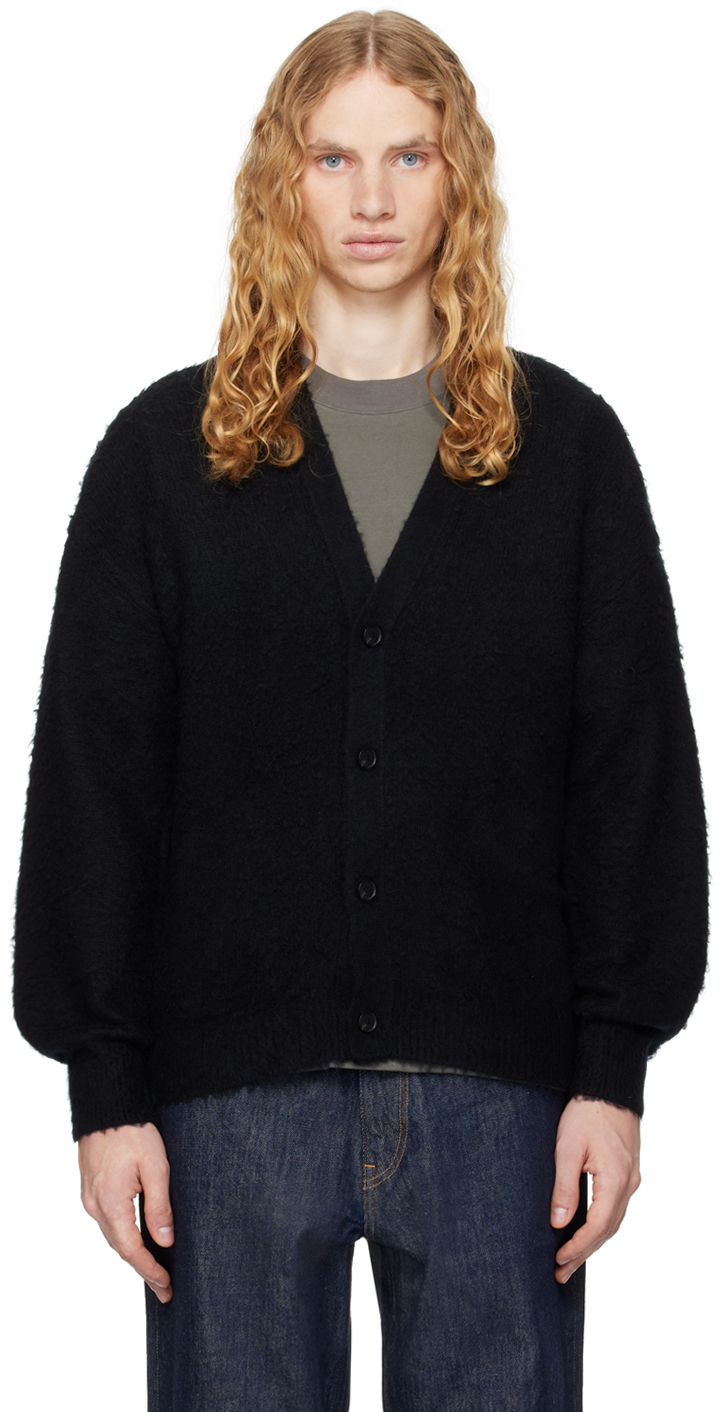 AURALEE Black Brushed Wool Cashmere Silk Cardigan