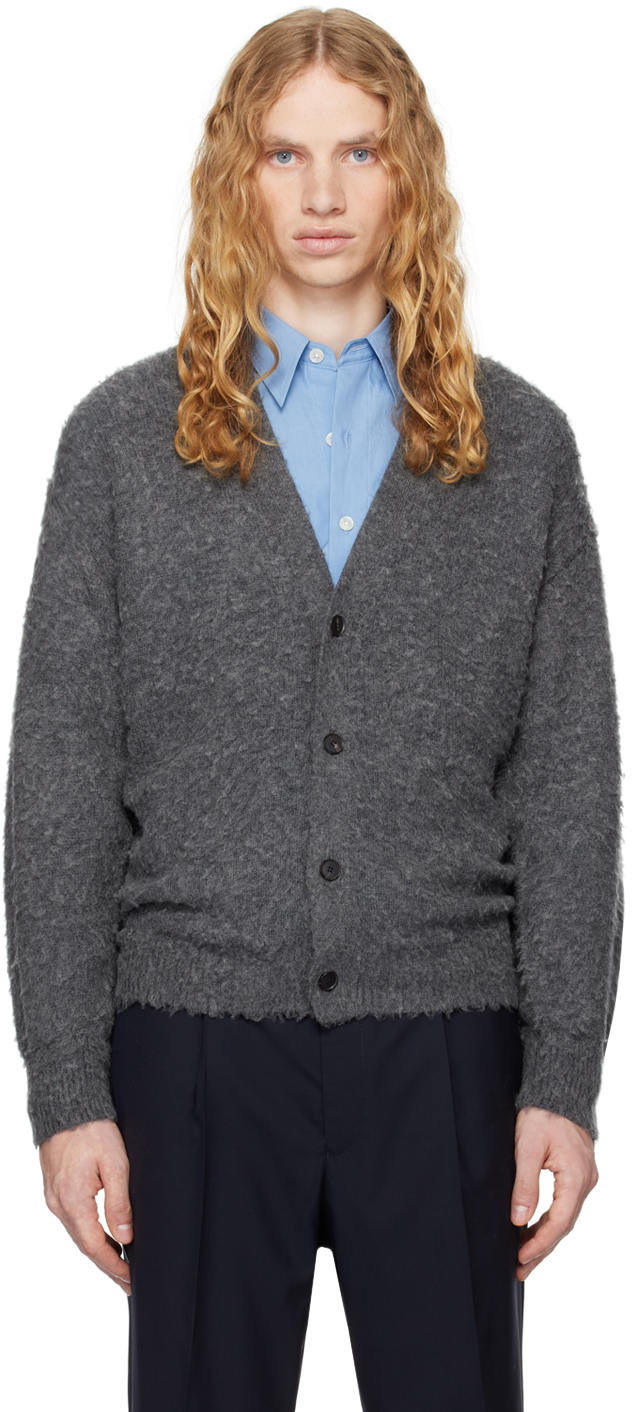 Gray Brushed Wool Cashmere Silk Cardigan by AURALEE on Sale