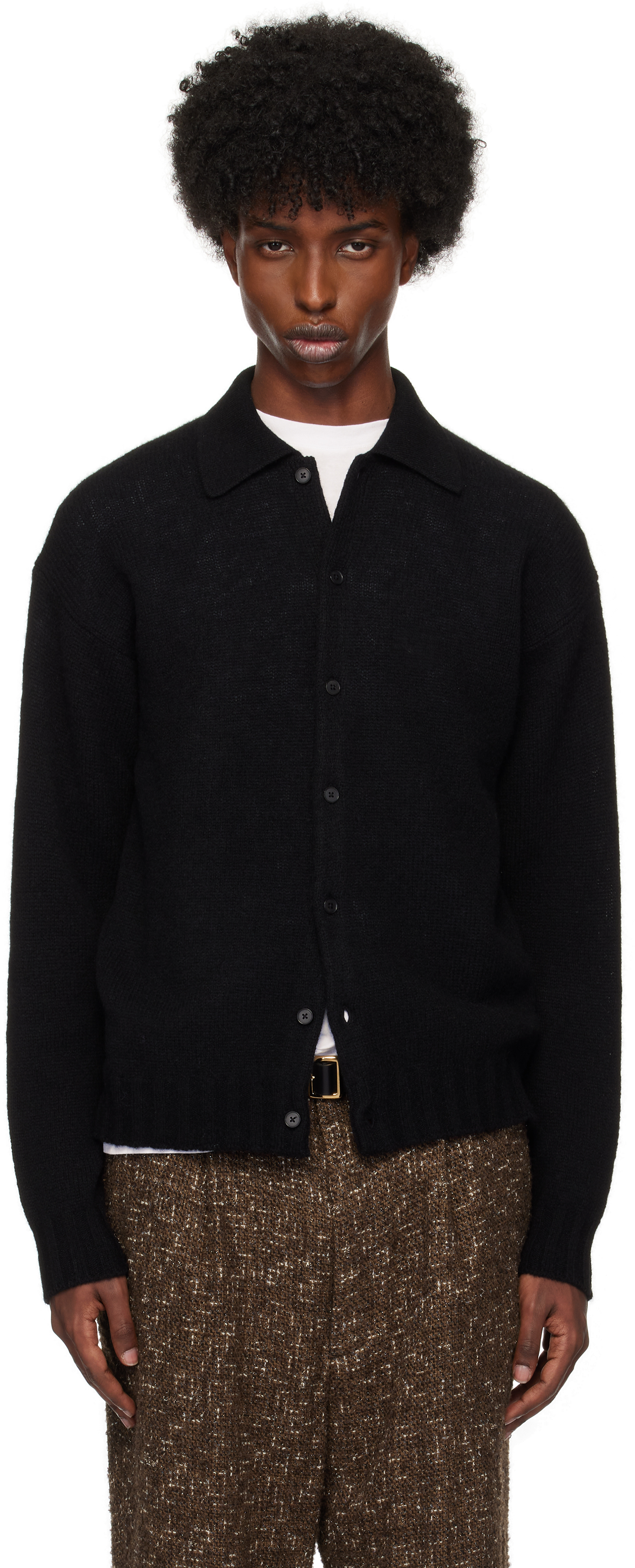 Shop Auralee Black Shetland Wool Cashmere Knit Cardigan