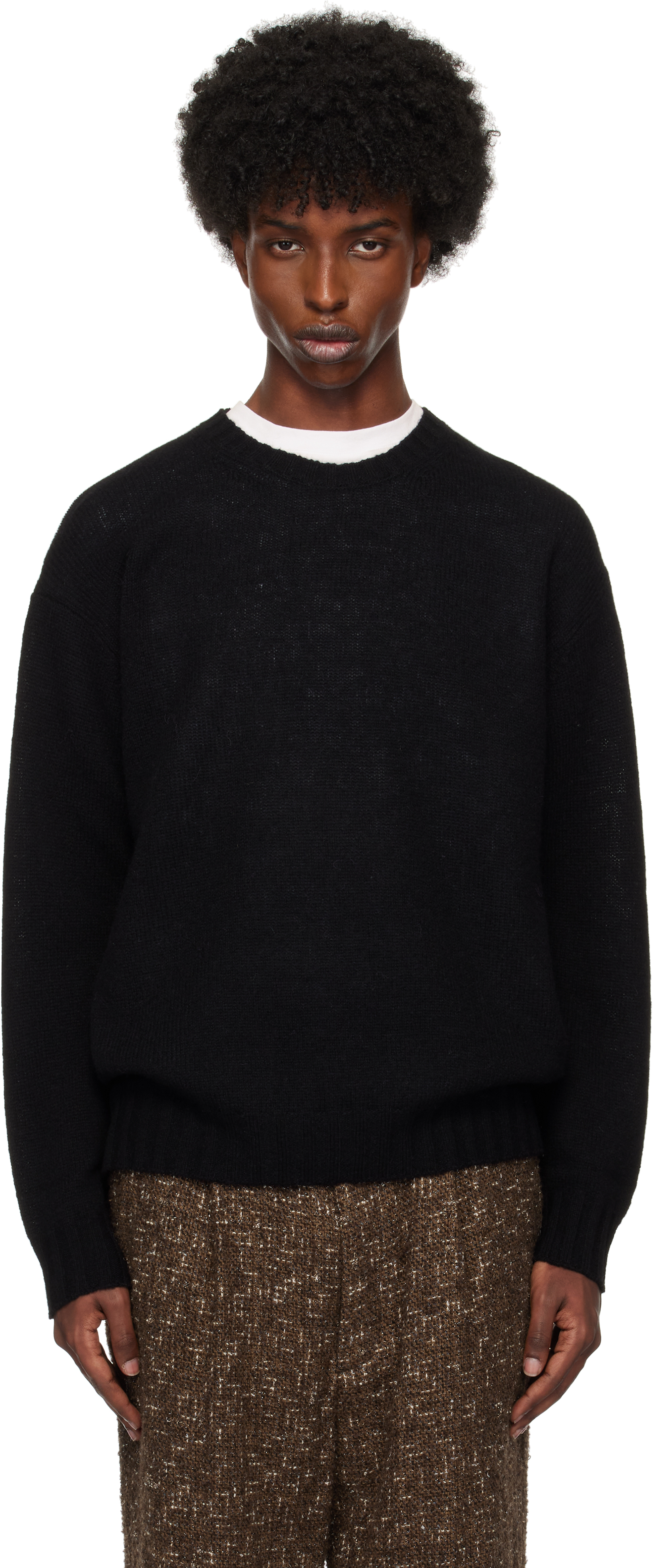 Shop Auralee Black Shetland Wool Cashmere Knit Sweater