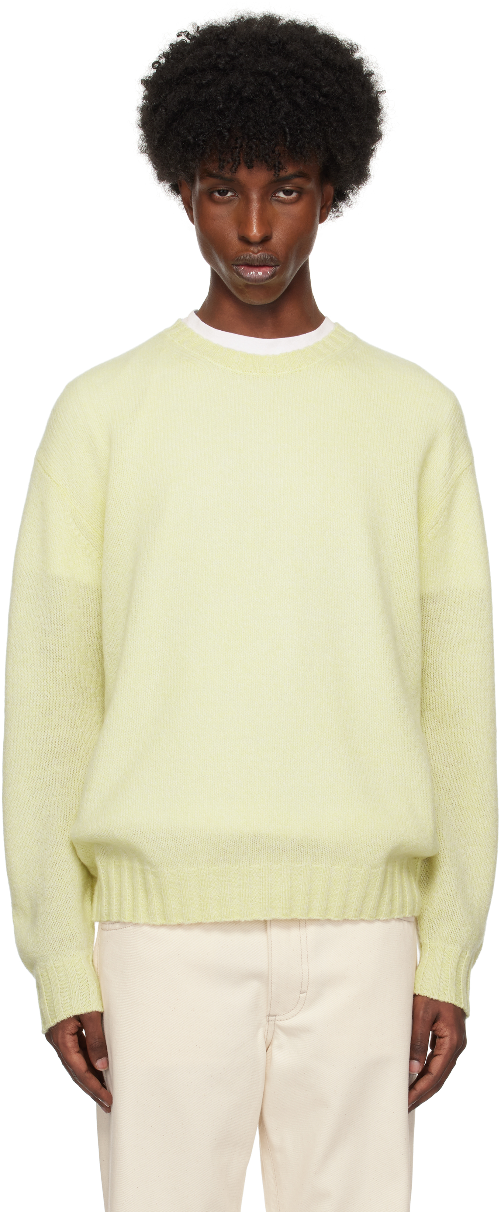 Shop Auralee Yellow Shetland Wool Cashmere Knit Sweater In Light Yellow