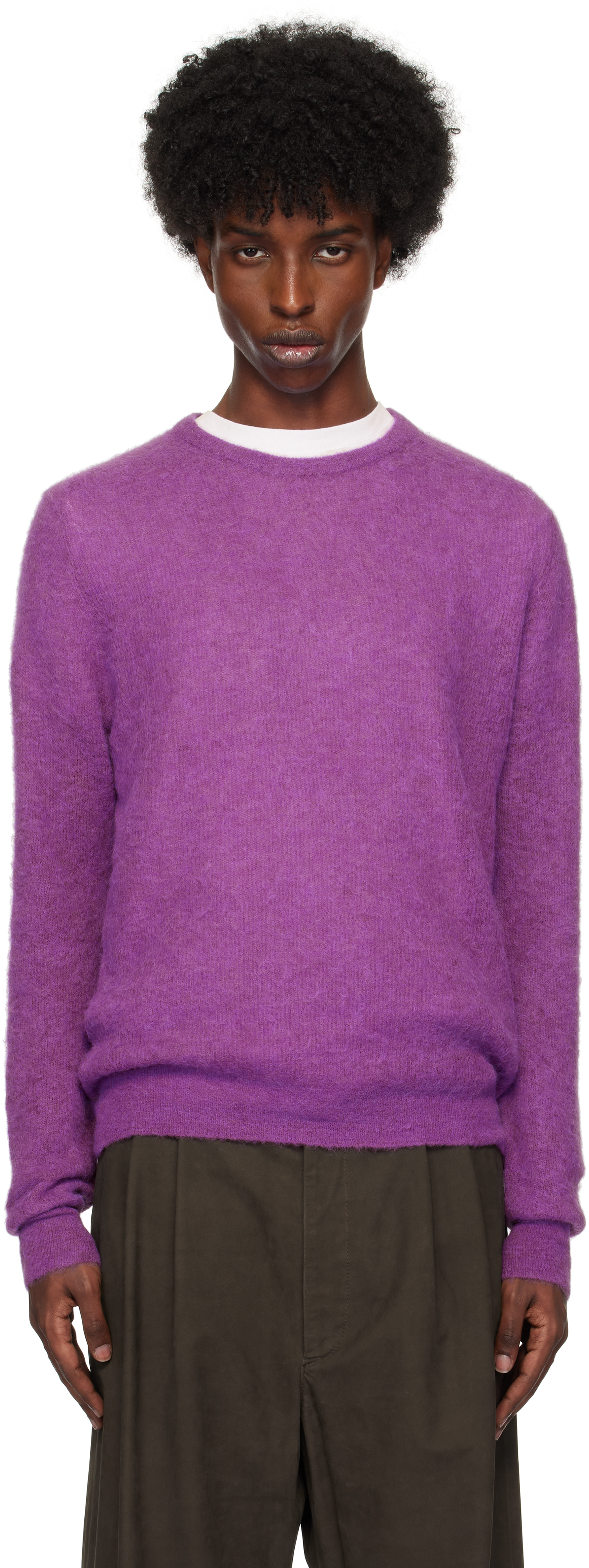 AURALEE PURPLE BABY SURI ALPACA SHEER KNIT SWEATER 