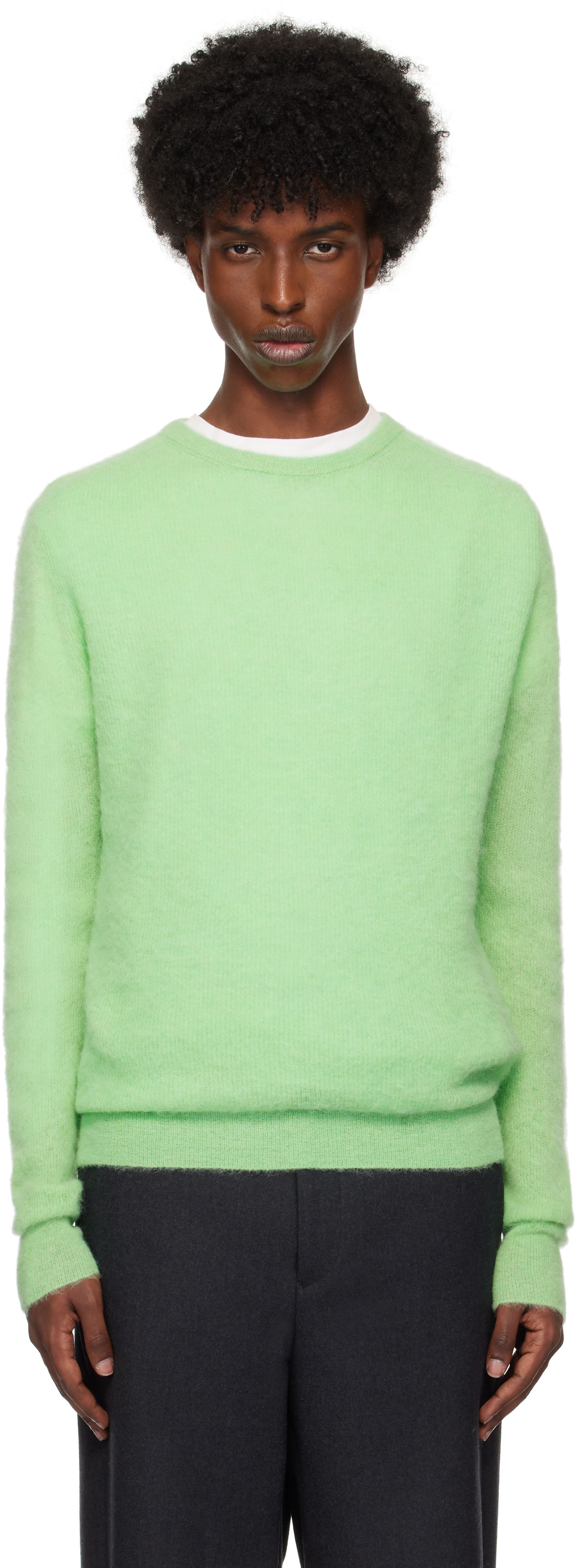 Shop Auralee Green Baby Suri Alpaca Sheer Knit Sweater In Light Green