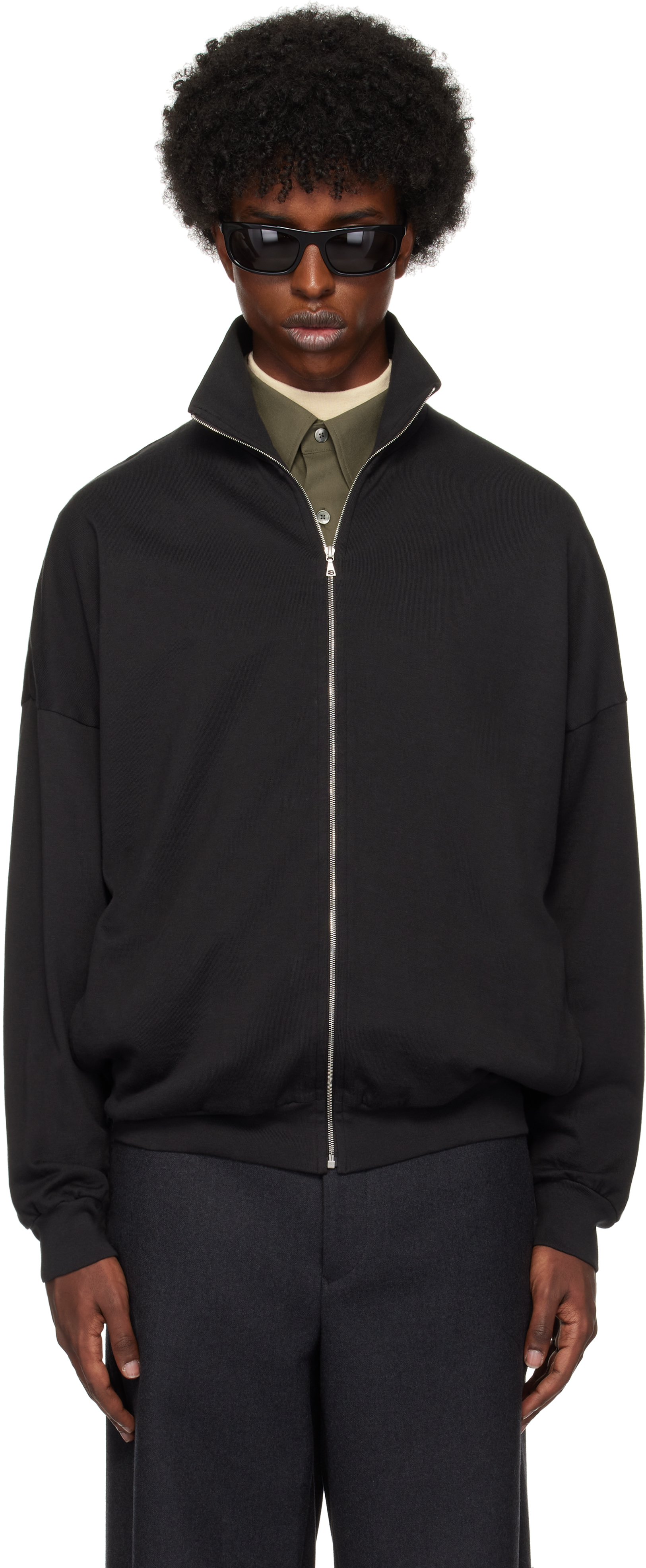 Shop Auralee Black Super High Gauge Zip Sweatshirt In Ink Black