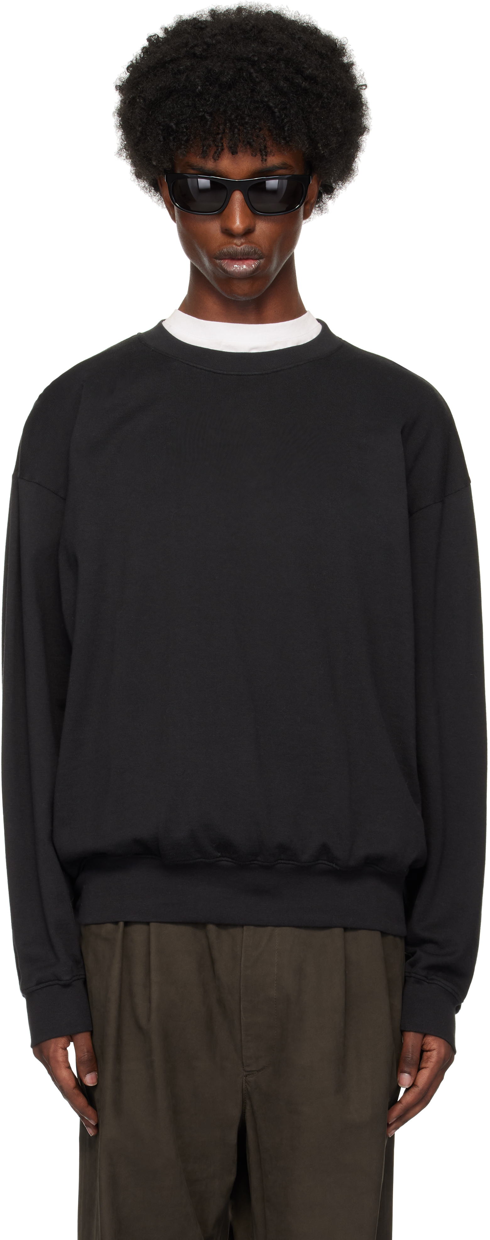 AURALEE: Black Super High Gauge Sweatshirt | SSENSE AURALEE: Black Super High Gauge Sweatshirt | SSENSE