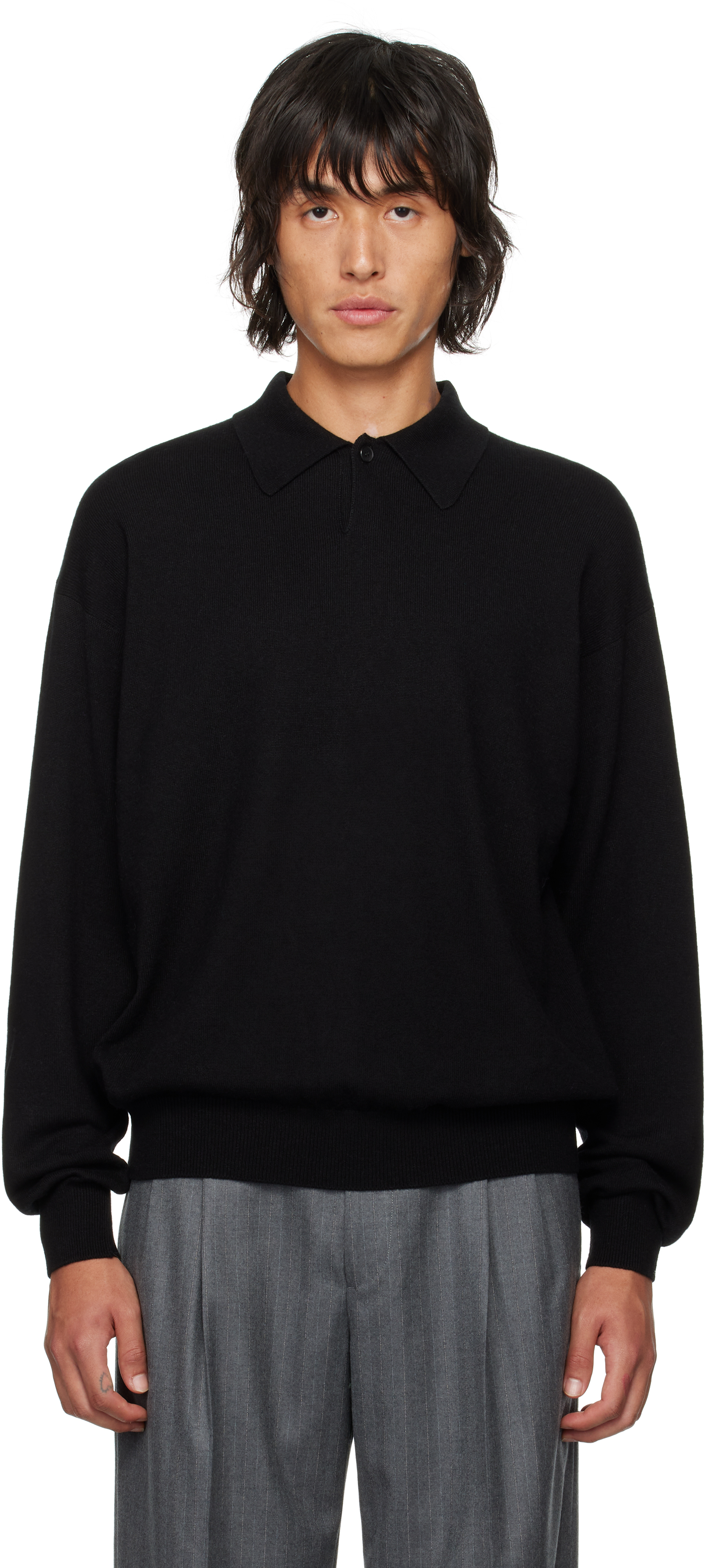 Black Cashmere Silk Wool Knit Polo