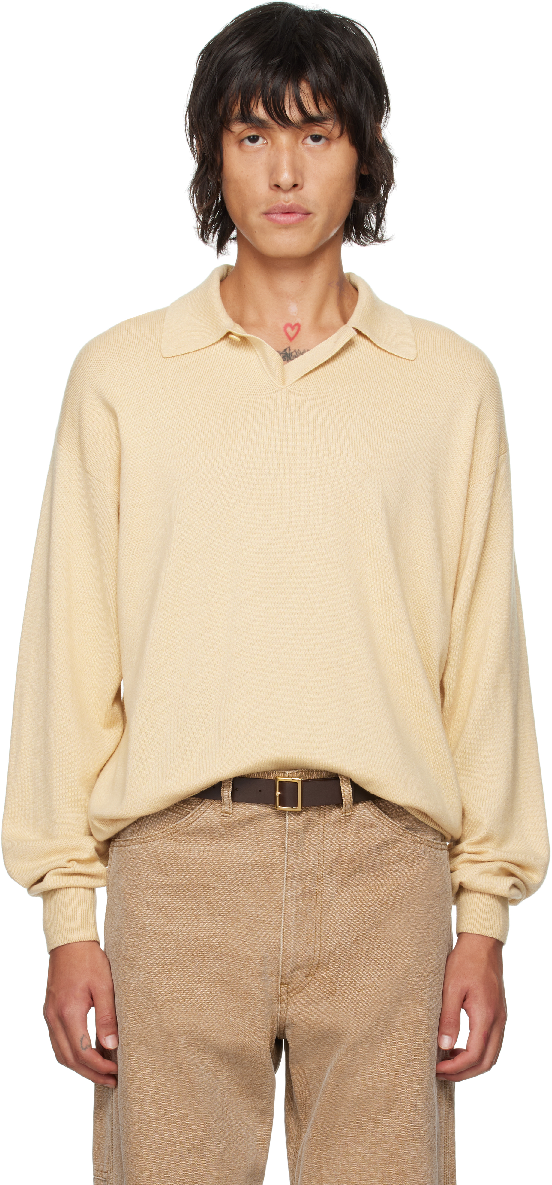 Shop Auralee Beige Cashmere Silk Wool Knit Polo In Light Beige