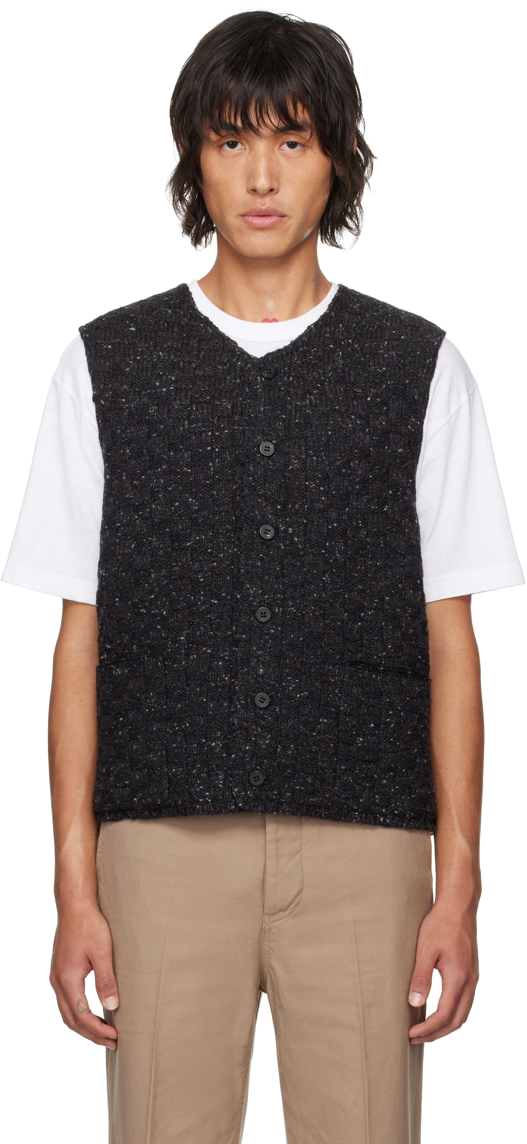 Shop Visvim Gray Knit Reversible Vest In Black