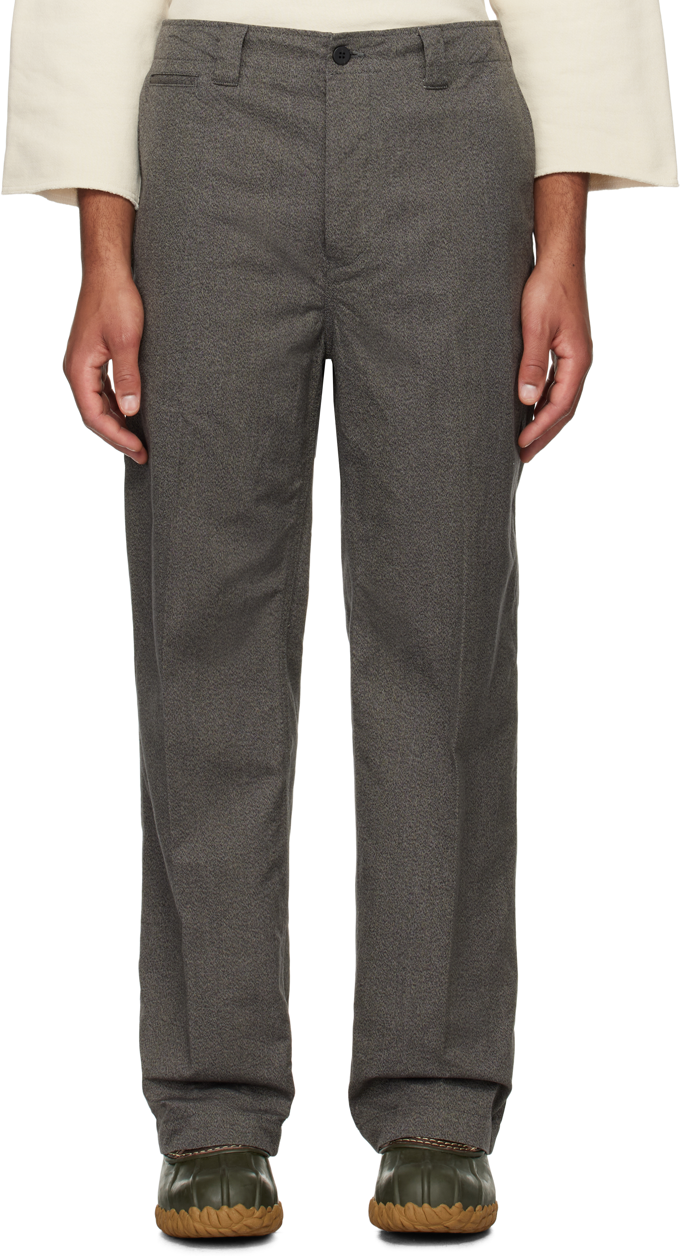 VISVIM GRAY WIDE CHINO TROUSERS 