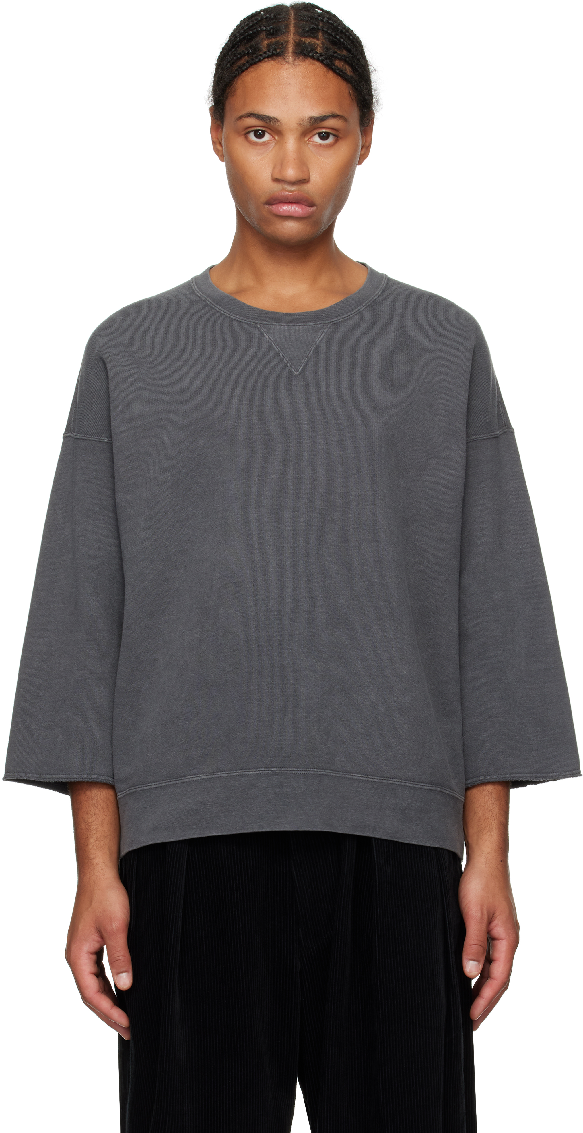 VISVIM GRAY JUMBO SB 3/4 SWEATSHIRT 