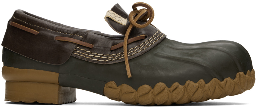 Shop Visvim Green Decoy Duck Lo-folk Loafers In Olive