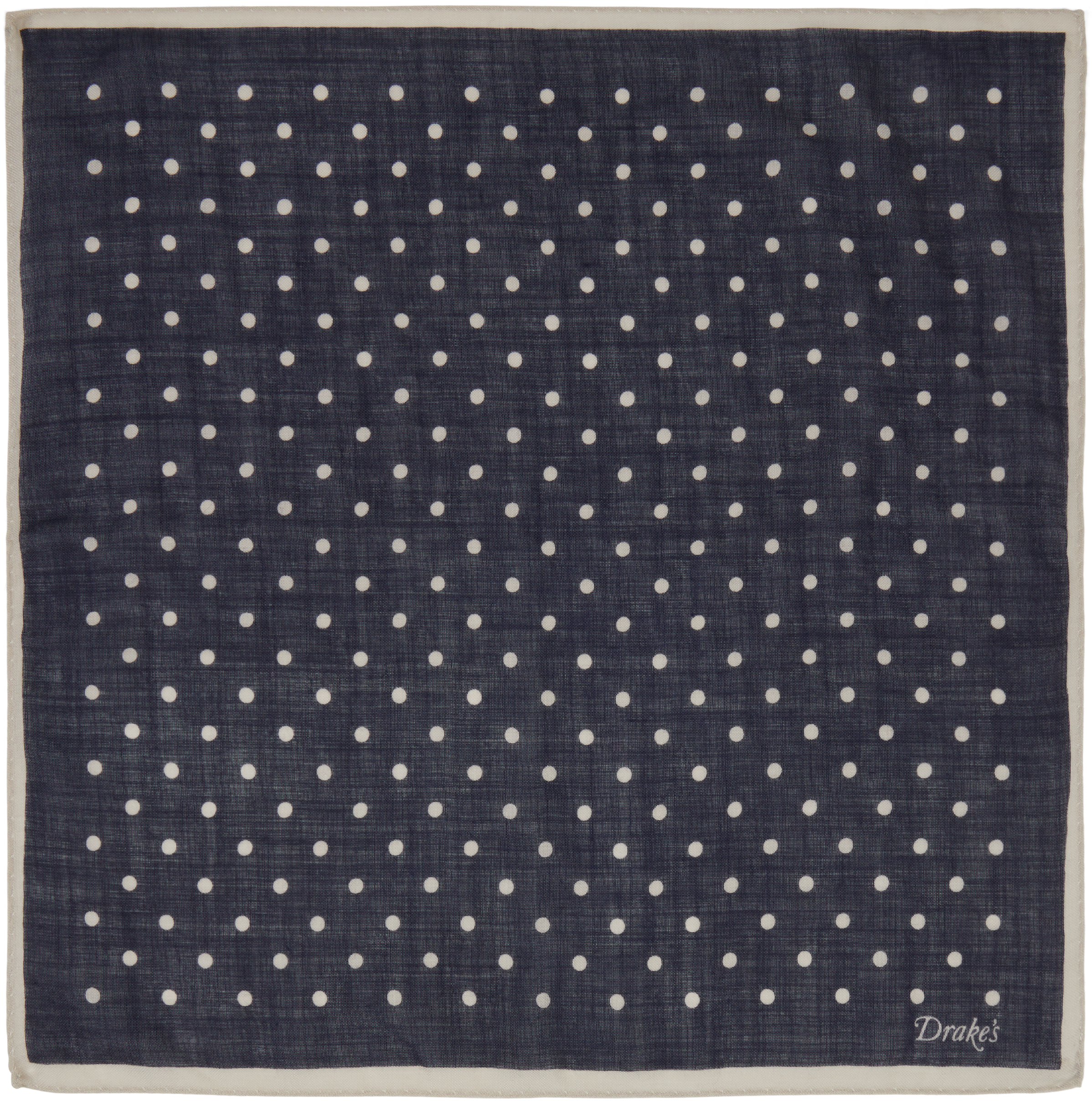 Navy Spot Print Wool-Silk Pocket Square