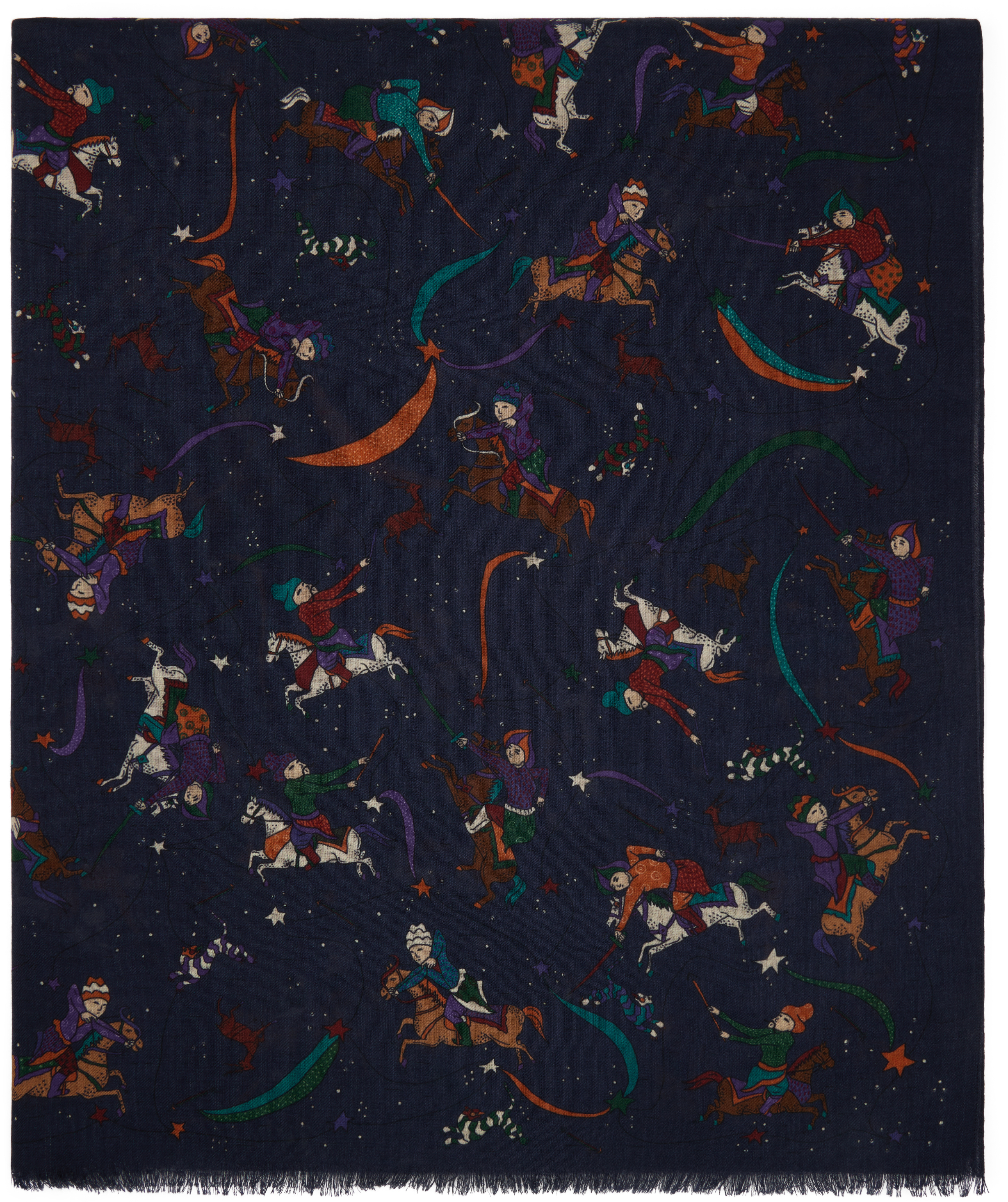 Shop Drake's Navy Mughal And Stars Print Wool Scarf In 251 Navy