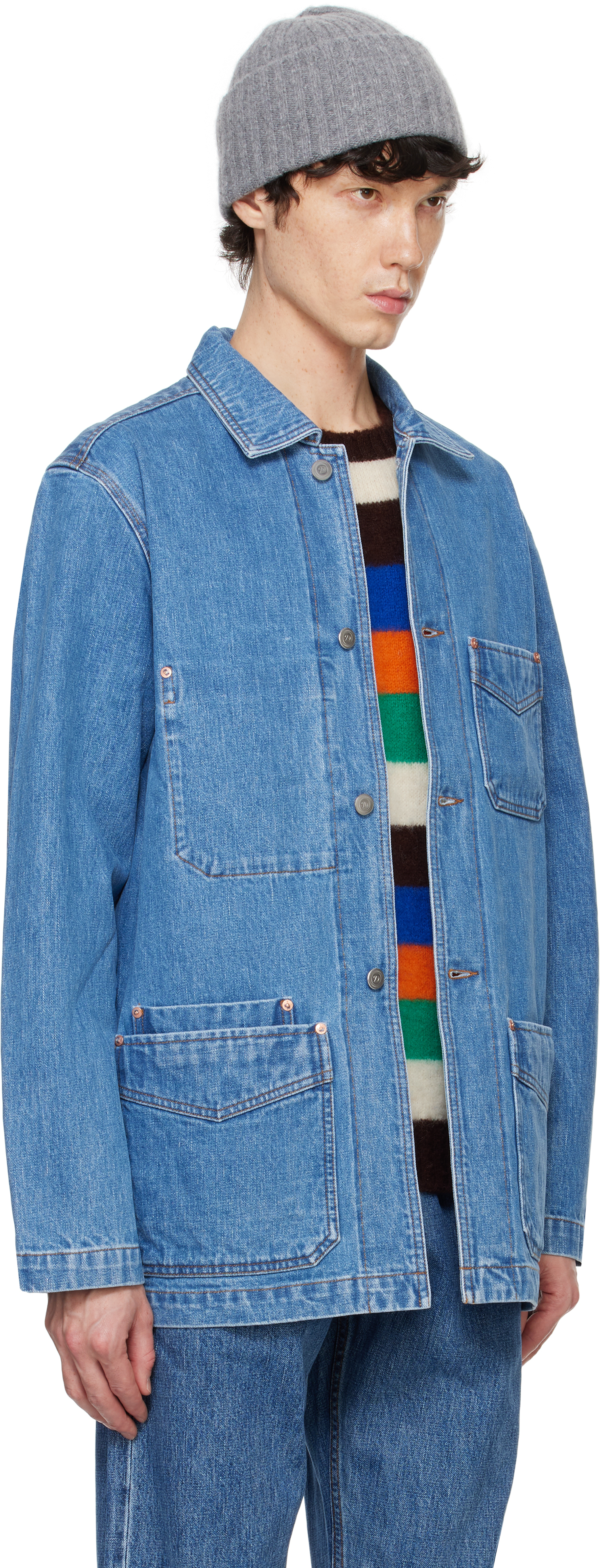 DRAKE'S BLUE SELVEDGE FIVE-POCKET DENIM CHORE JACKET 