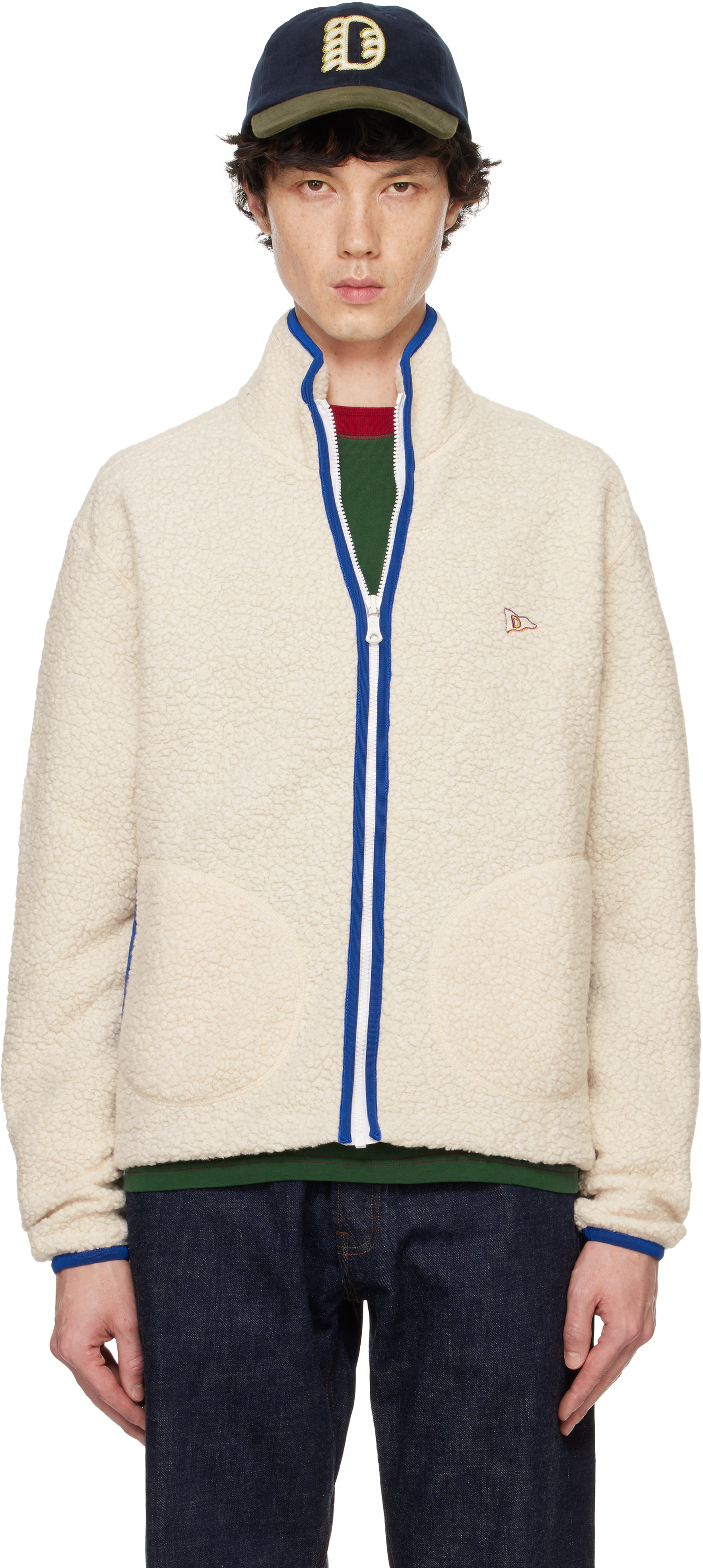 Shop Drake's Off-white Boucle Wool Zip Fleece Jacket In 050 Ecru