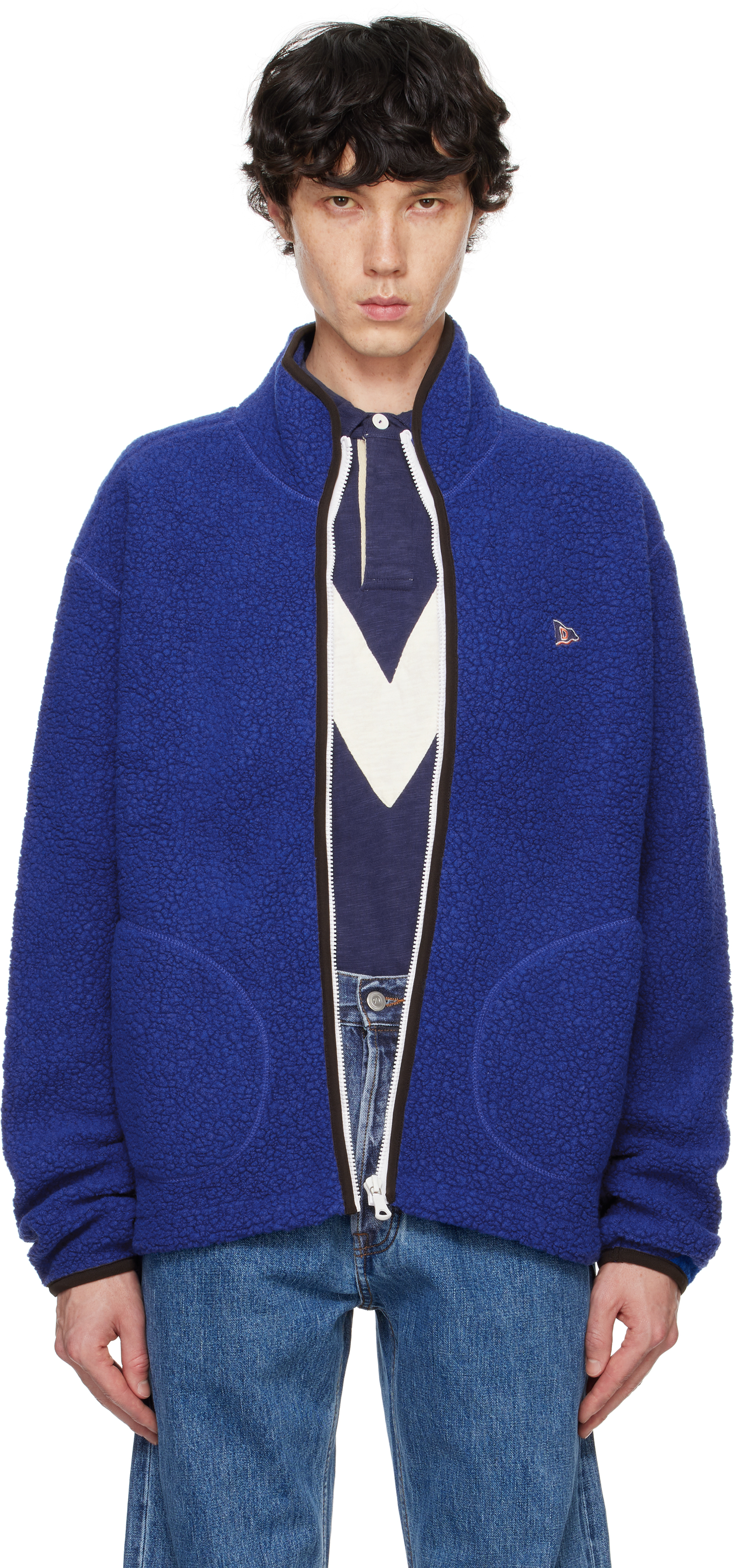 Blue Boucle Wool Zip Fleece Jacket