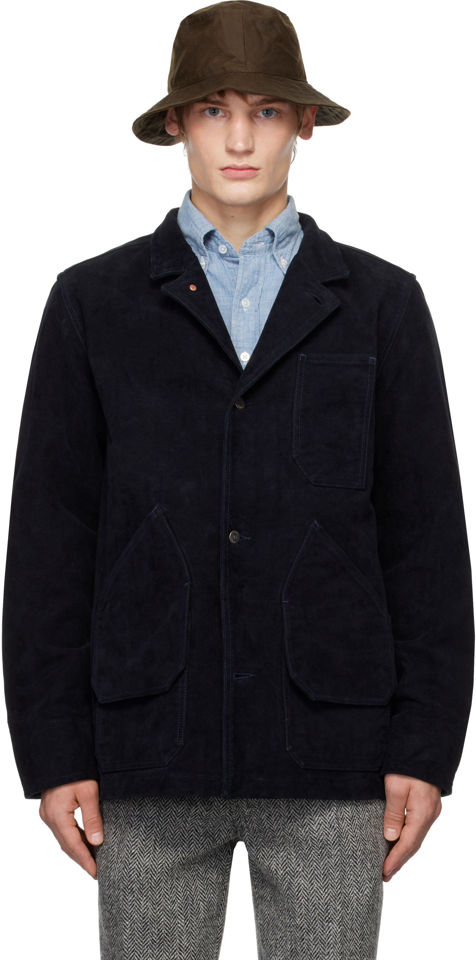 Shop Drake's Navy Moleskin Utility Jacket In 250 Navy