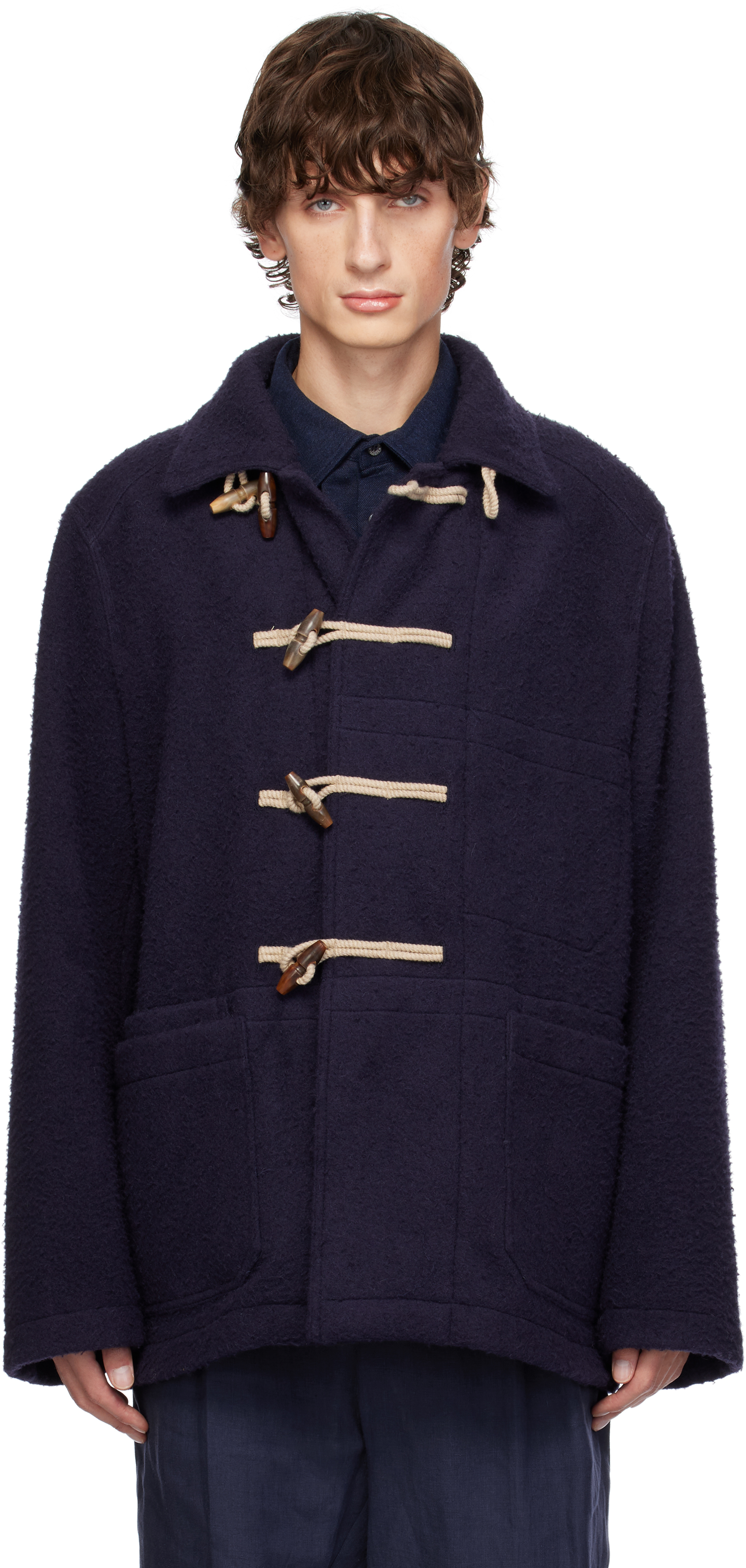 Navy Casentino Wool Short Duffle Jacket