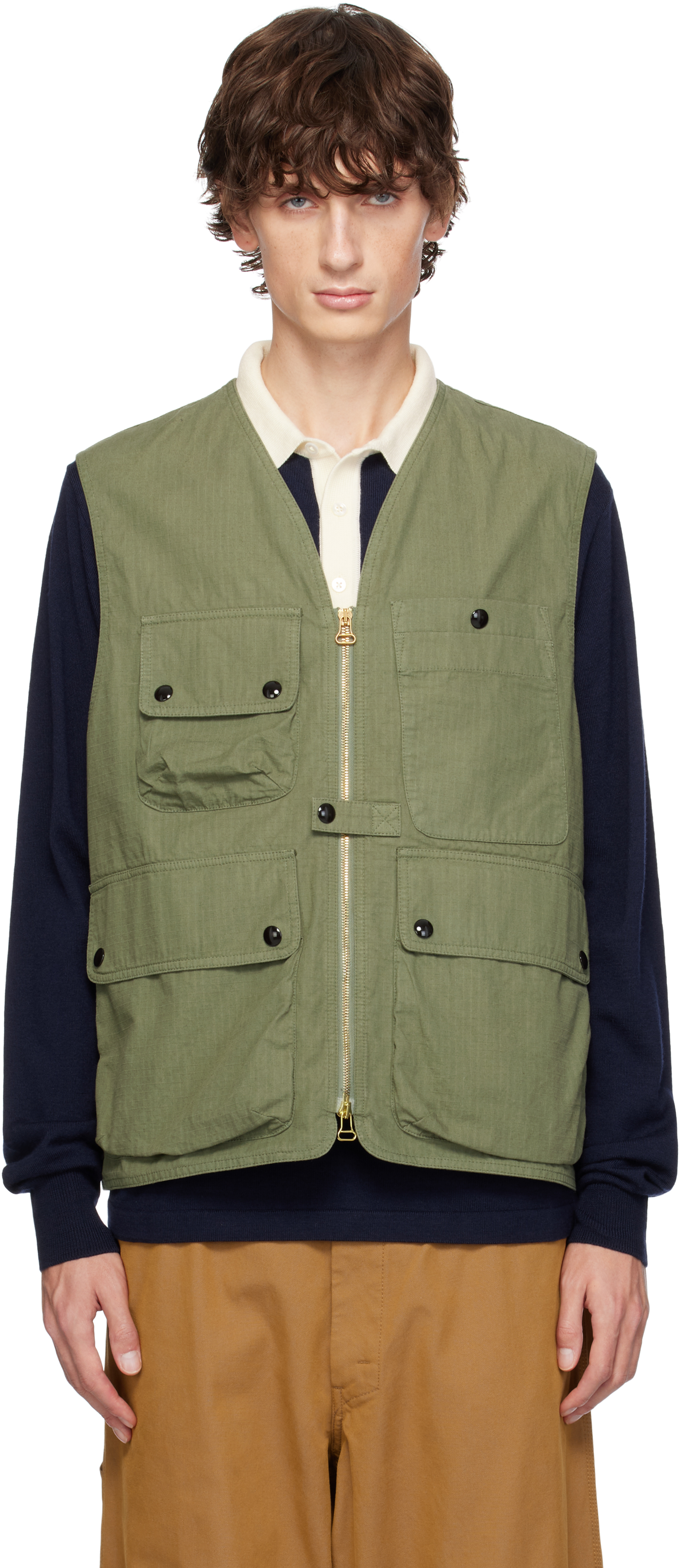 Khaki Ripstop Cotton Fishing Vest