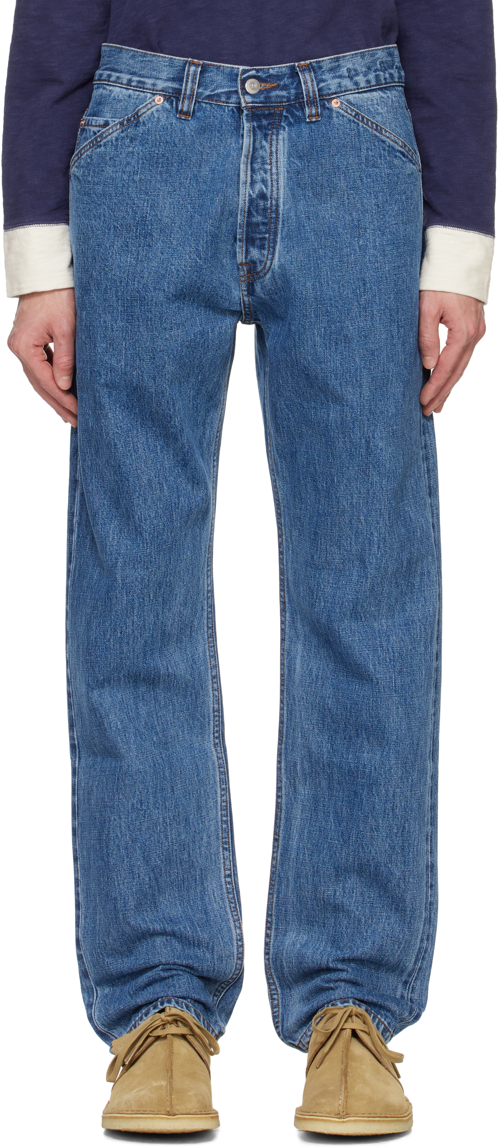 Shop Drake's Blue Selvedge Denim Five-pocket Jeans In 200 Bleach