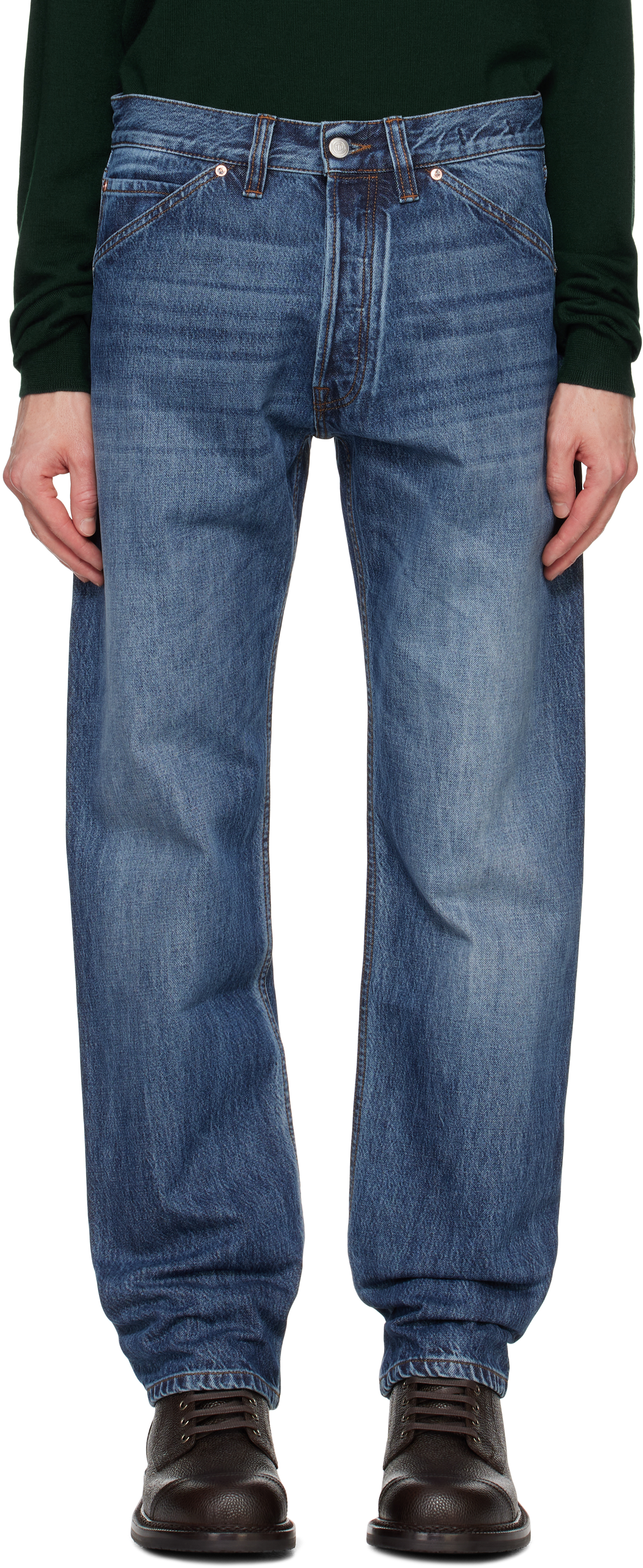 Blue Seamless Denim Five-Pocket Jeans