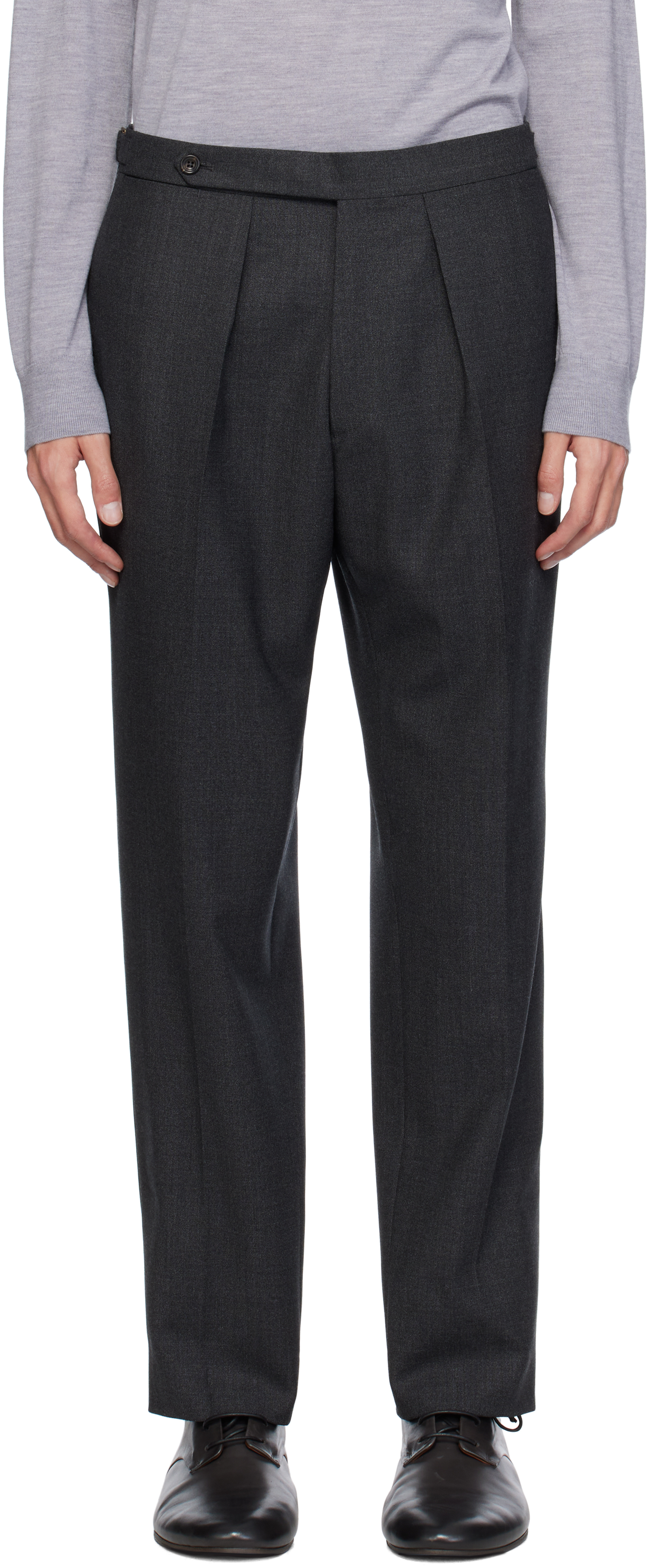 Shop Drake's Gray Tropical Wool Single Pleat Trousers In 600 Charcoal