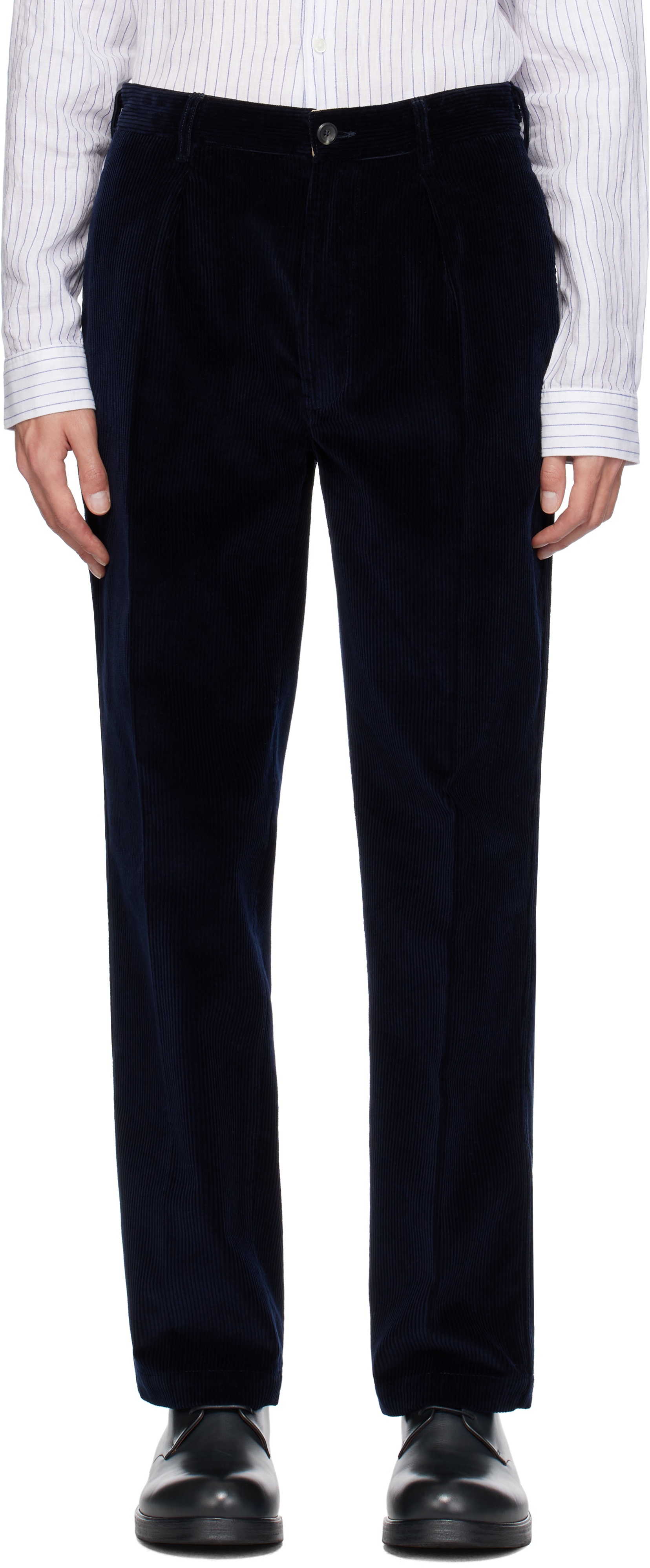 Navy One Pleat Chino Trousers