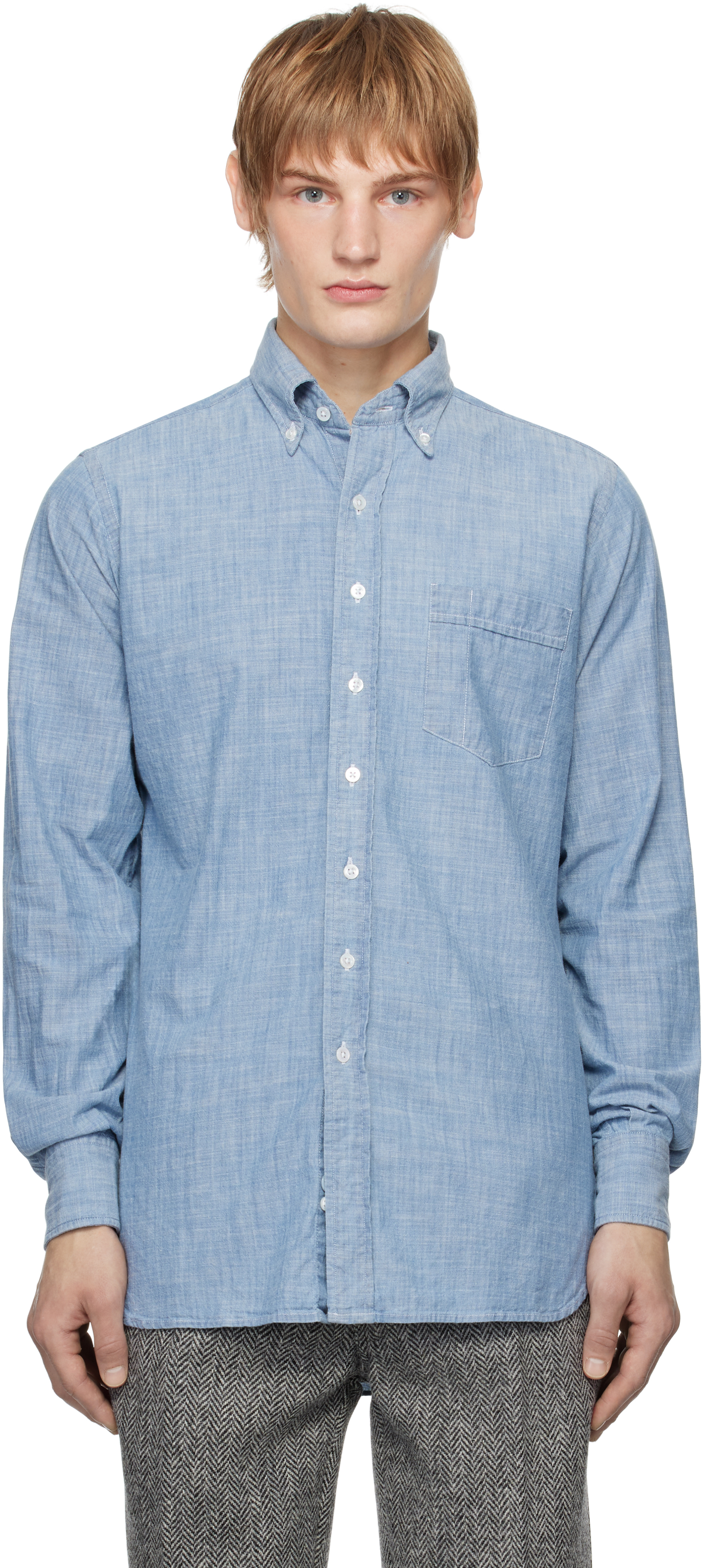 Blue Cotton Chambray Button-Down Shirt