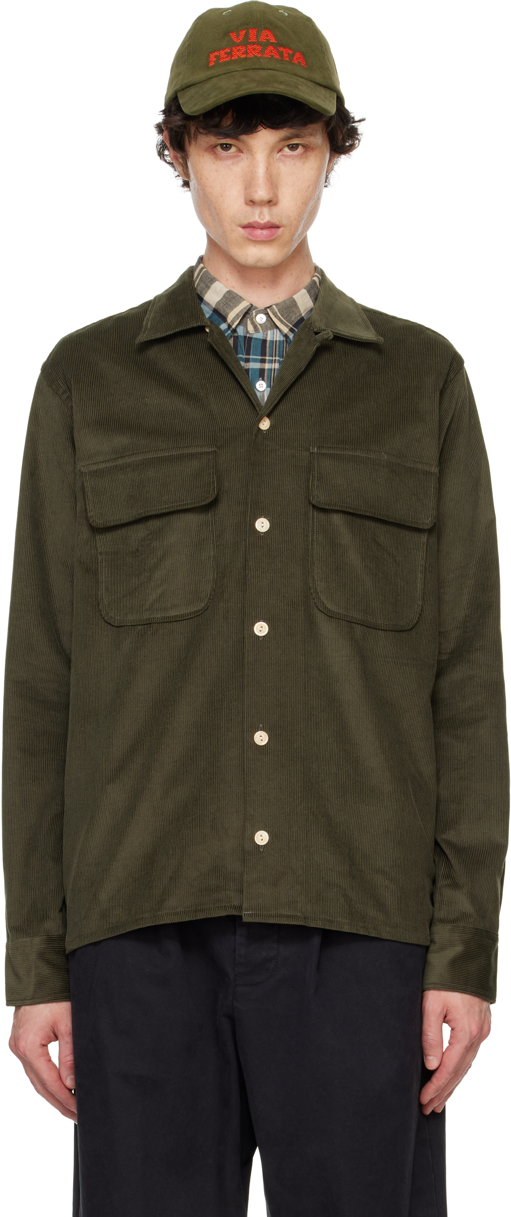 Khaki Corduroy Camp Collar Long Sleeve Shirt