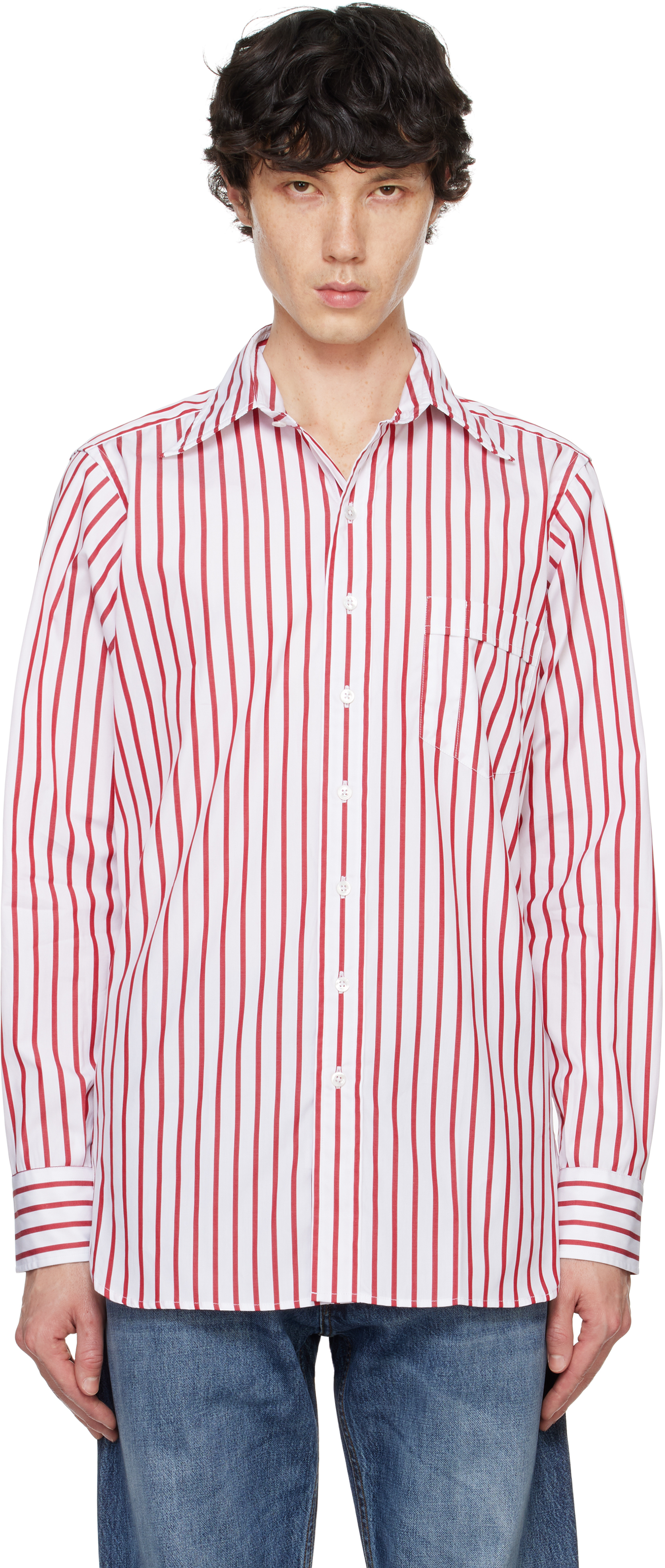 Red & White Striped Shirt by Drake's on Sale