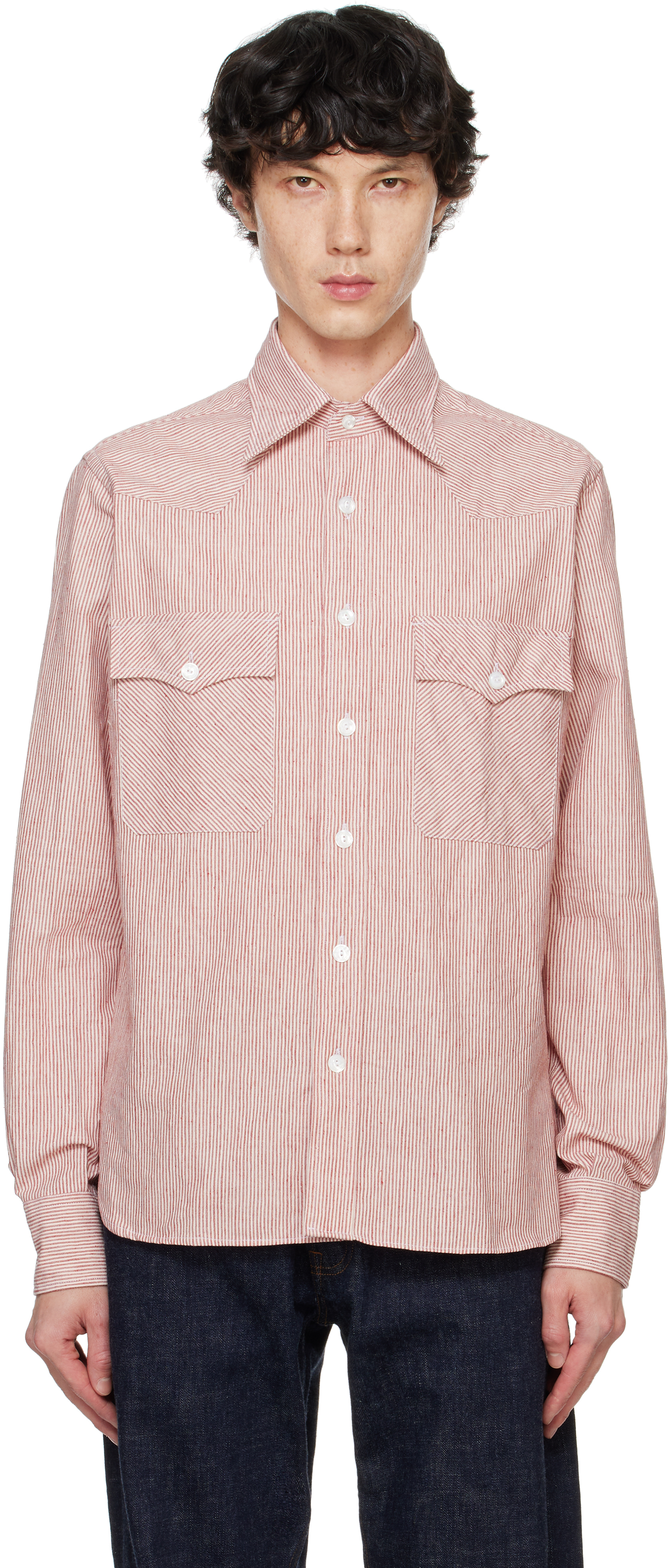 Red Brushed Cotton Two-Pocket Western Shirt