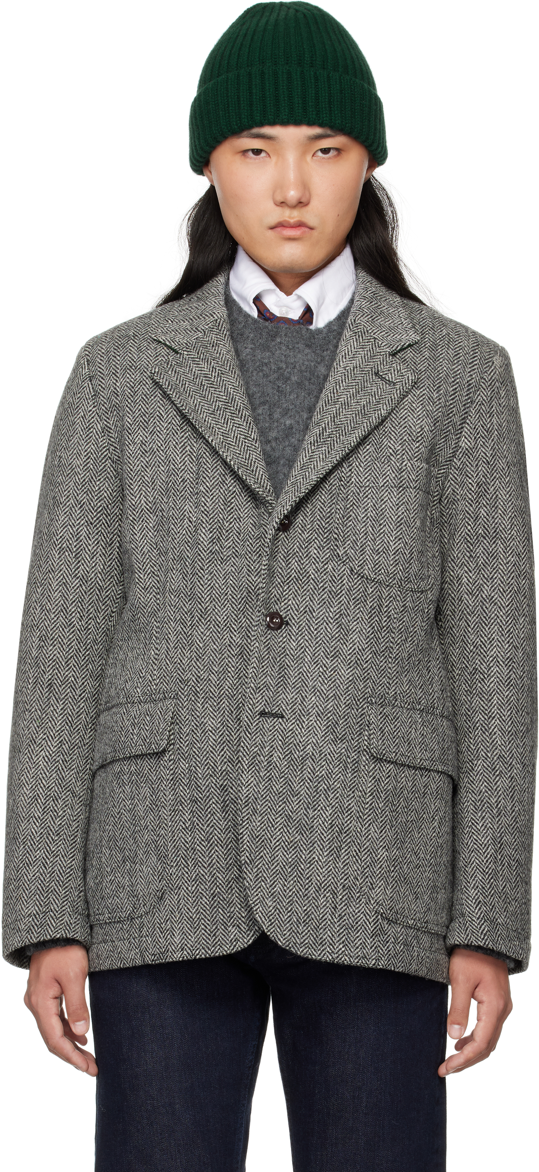 Shop Drake's Gray Herringbone Harris Tweed Games Mk. Vii Blazer In 103