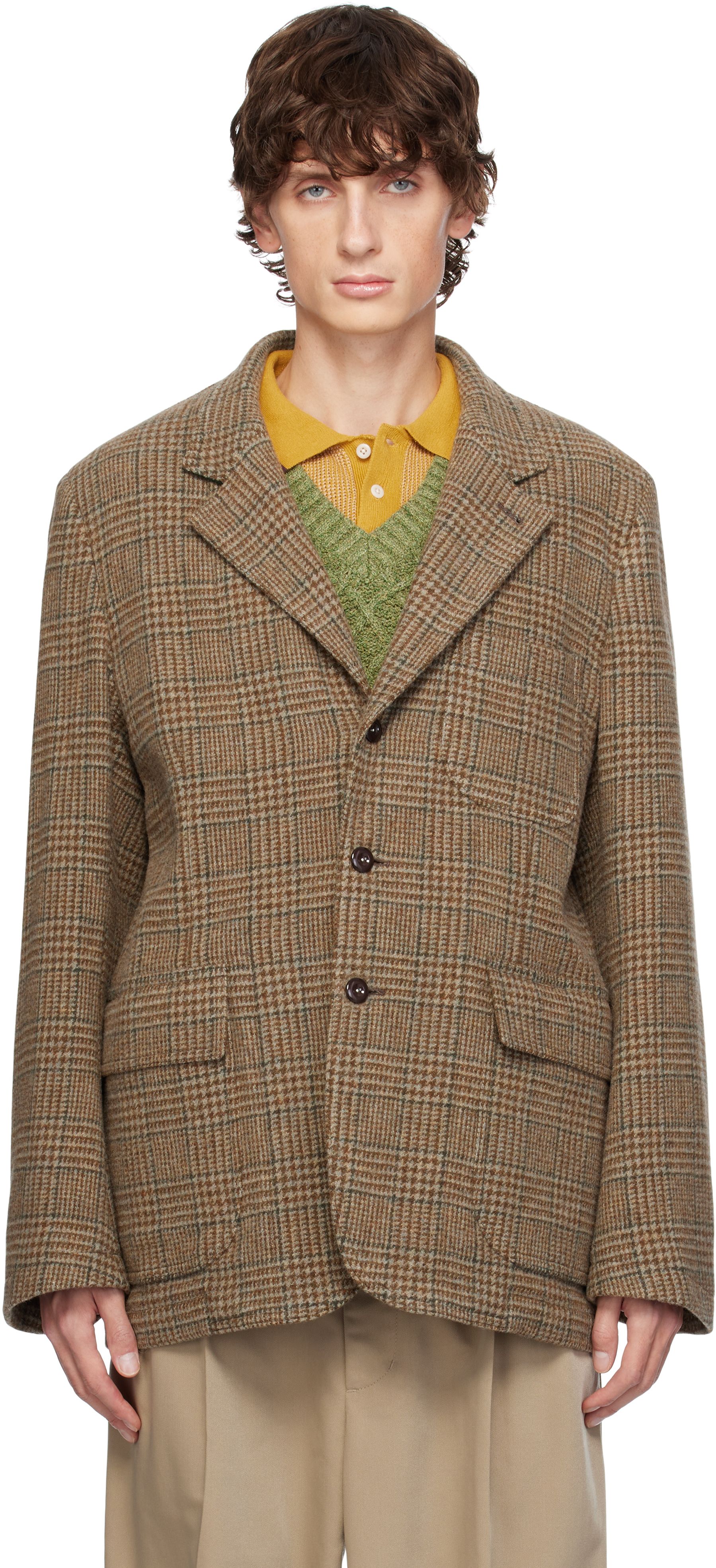 Shop Drake's Brown Prince Of Wales Check Harris Tweed Games Mk. Vii Blazer In 303 Brown