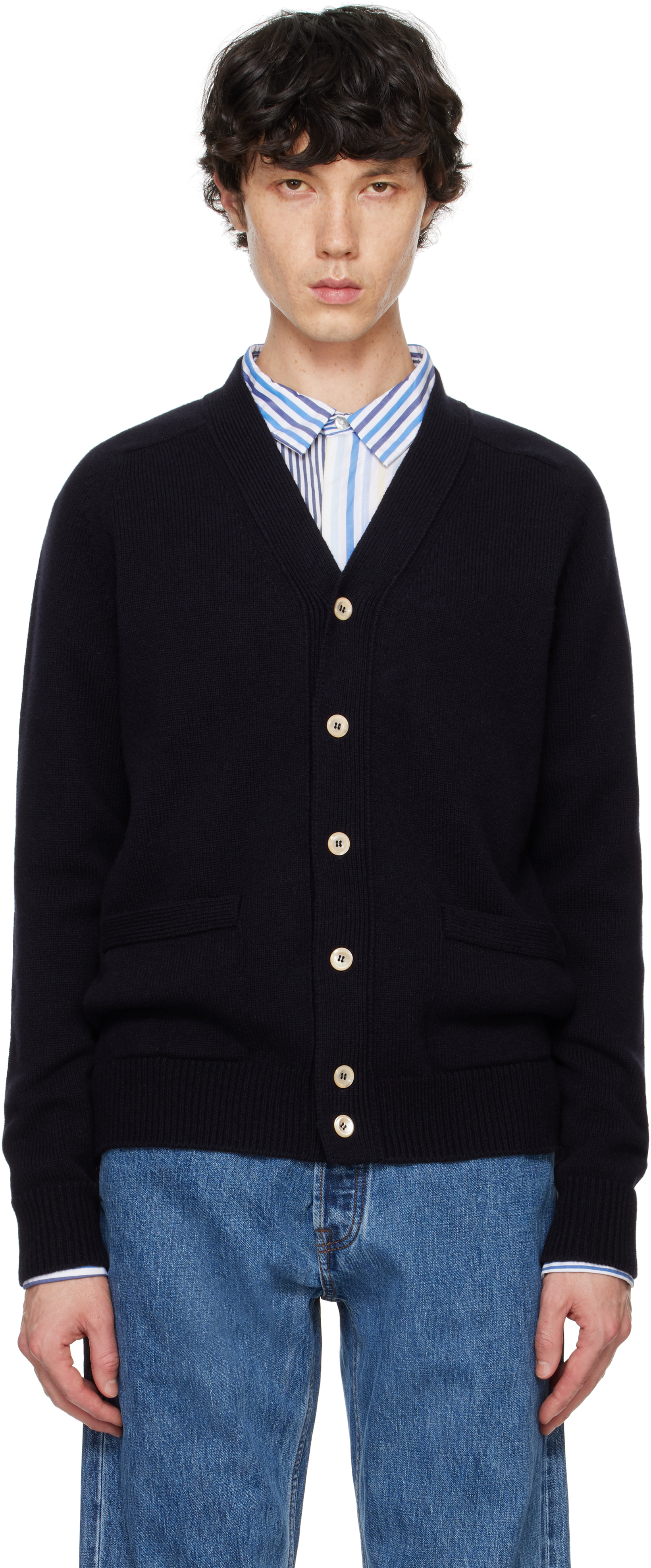 Navy Lambswool 6 Button Cardigan