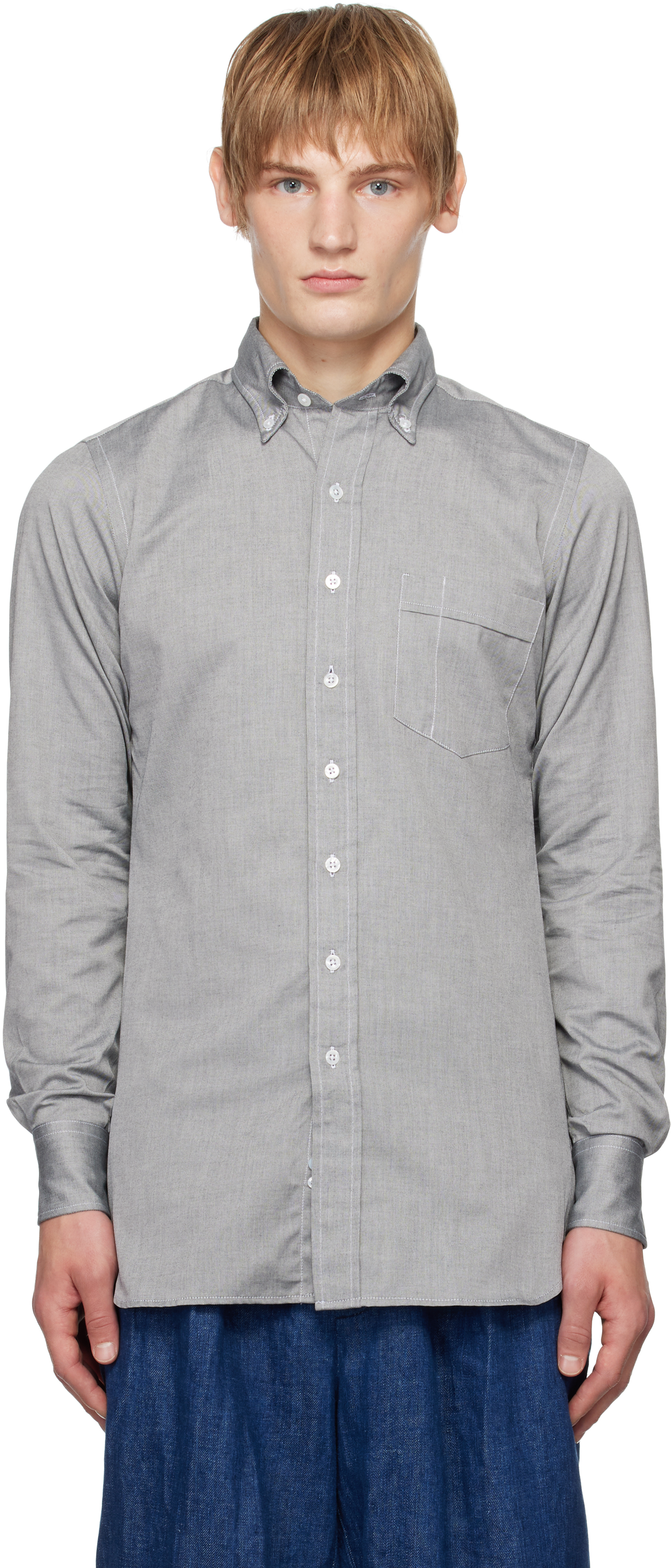 Gray Pinpoint Oxford Cotton Cloth Button-Down Shirt