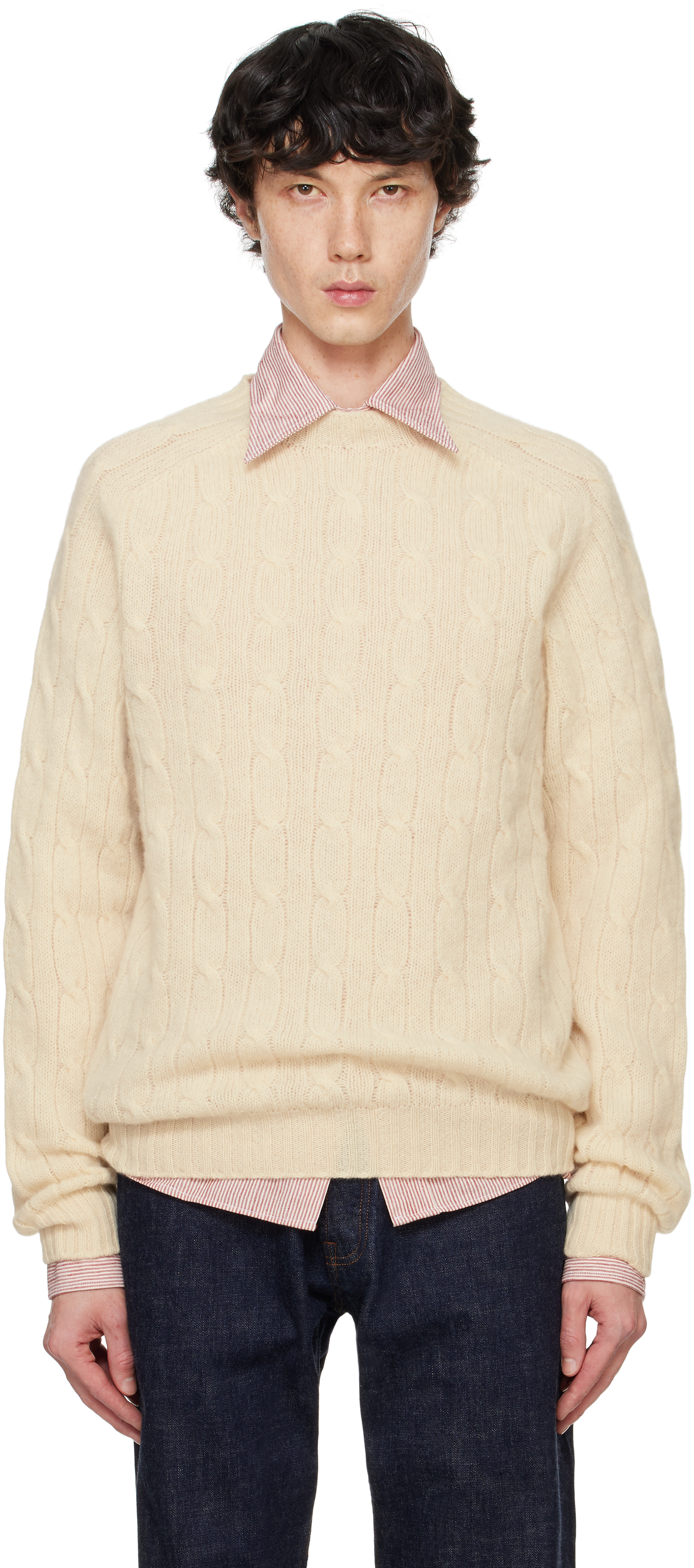 Off-White Brushed Shetland Cable Knit Sweater