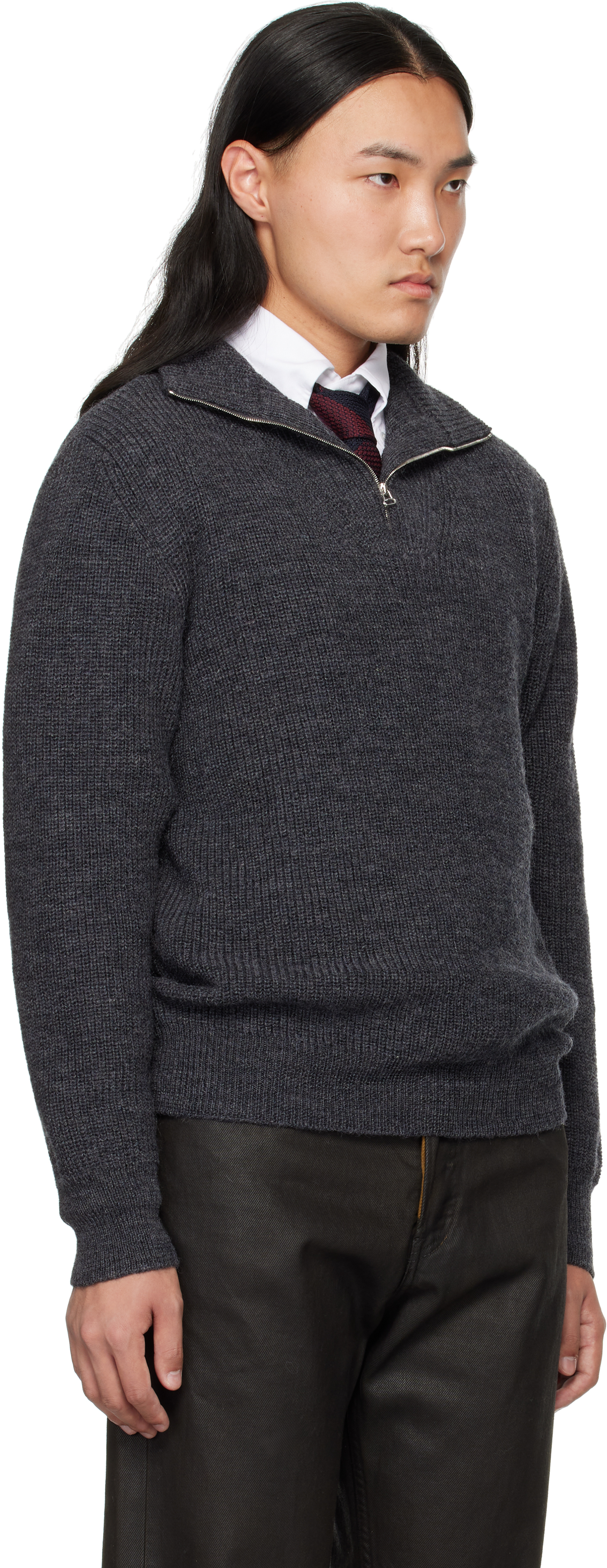 DRAKE'S GRAY WOOL QUARTER ZIP SWEATER 