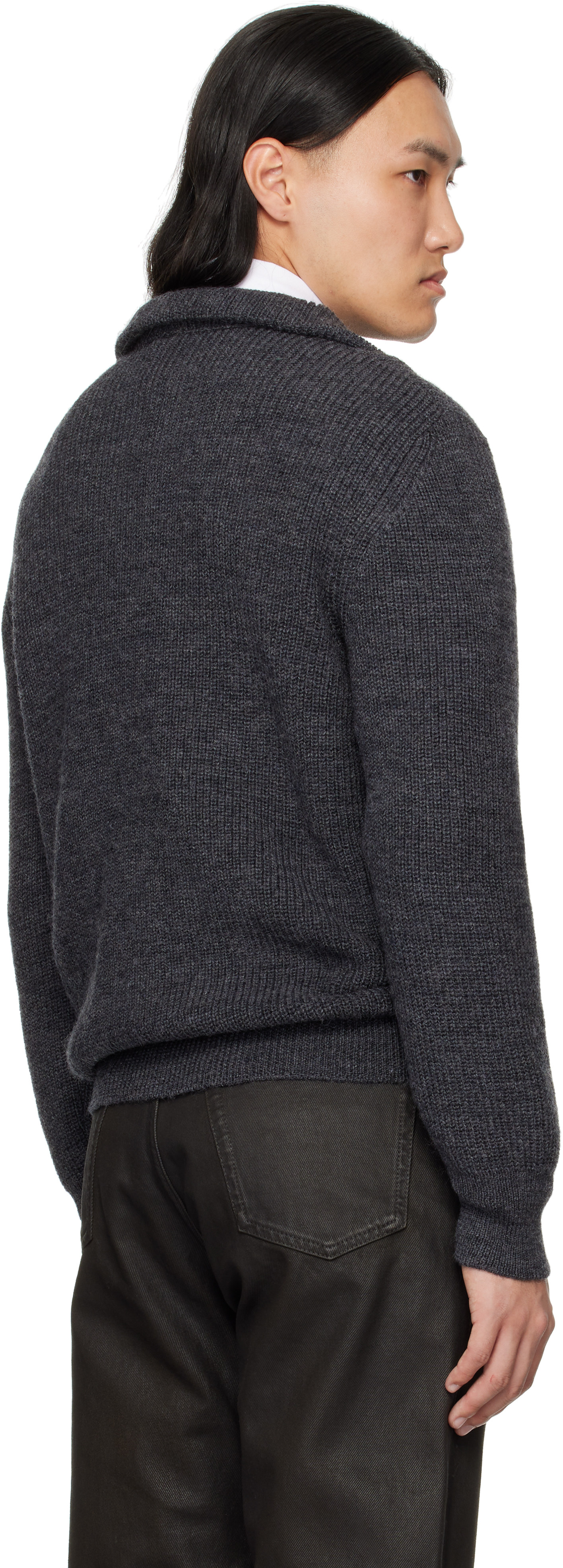 DRAKE'S GRAY WOOL QUARTER ZIP SWEATER 