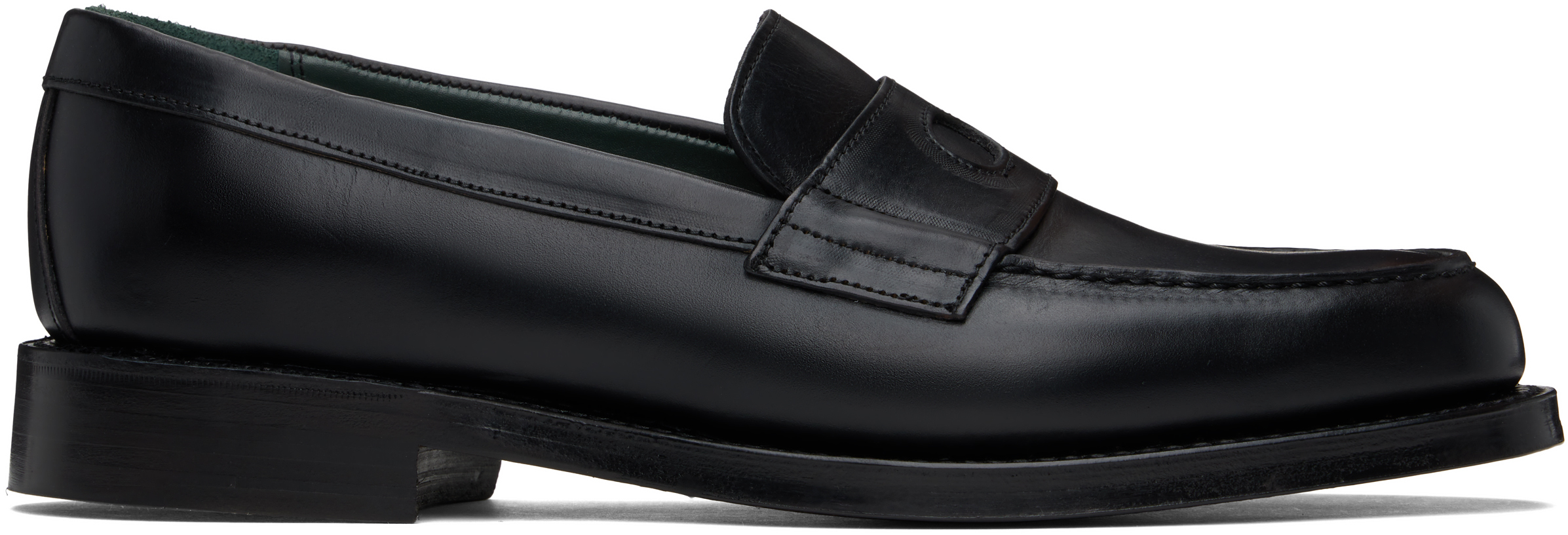 Shop Drake's Black Leather Charles Goodyear Welted Penny Loafers In 100 Chromexcel Black