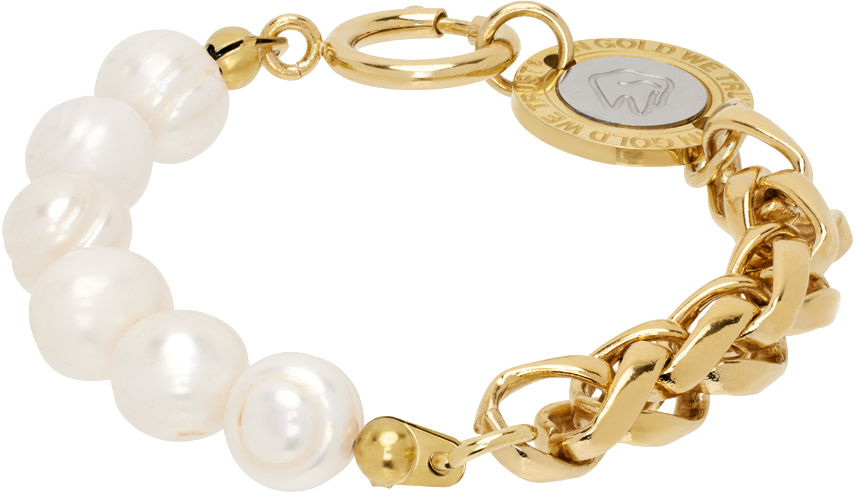 Shop In Gold We Trust Paris Gold Pearl & Logo Clasp Bracelet