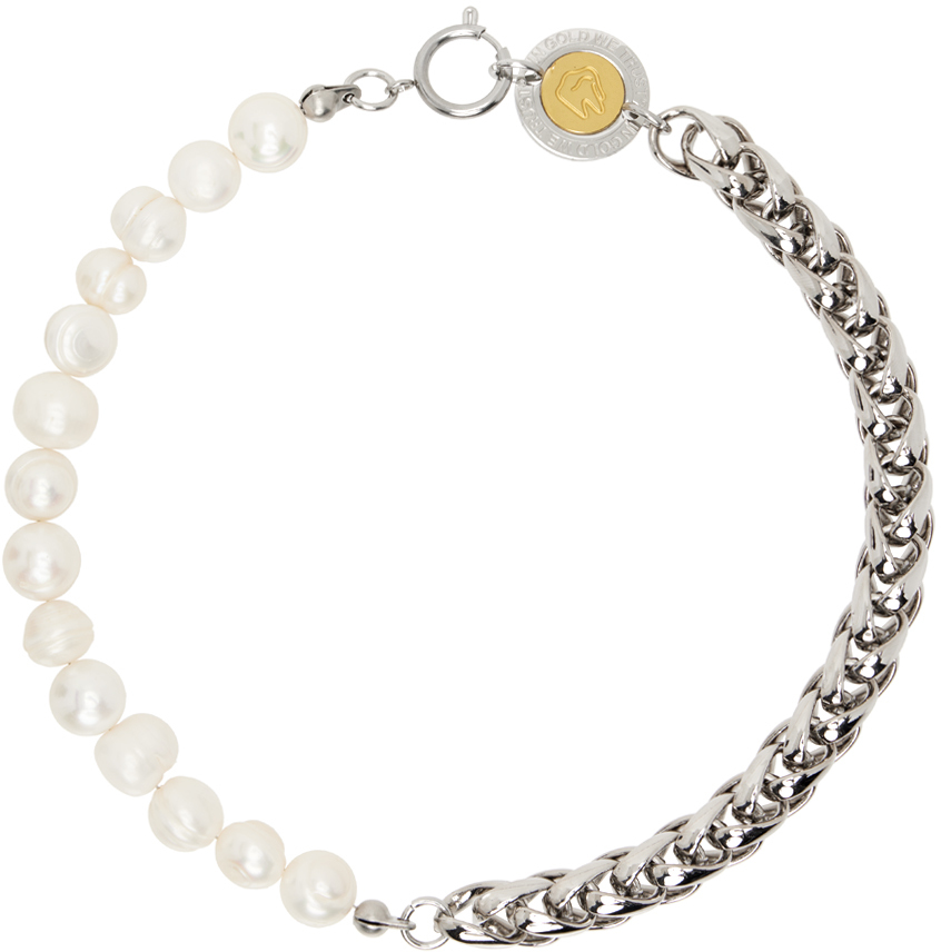 Shop In Gold We Trust Paris Silver Chain Pearl Necklace In Palladium