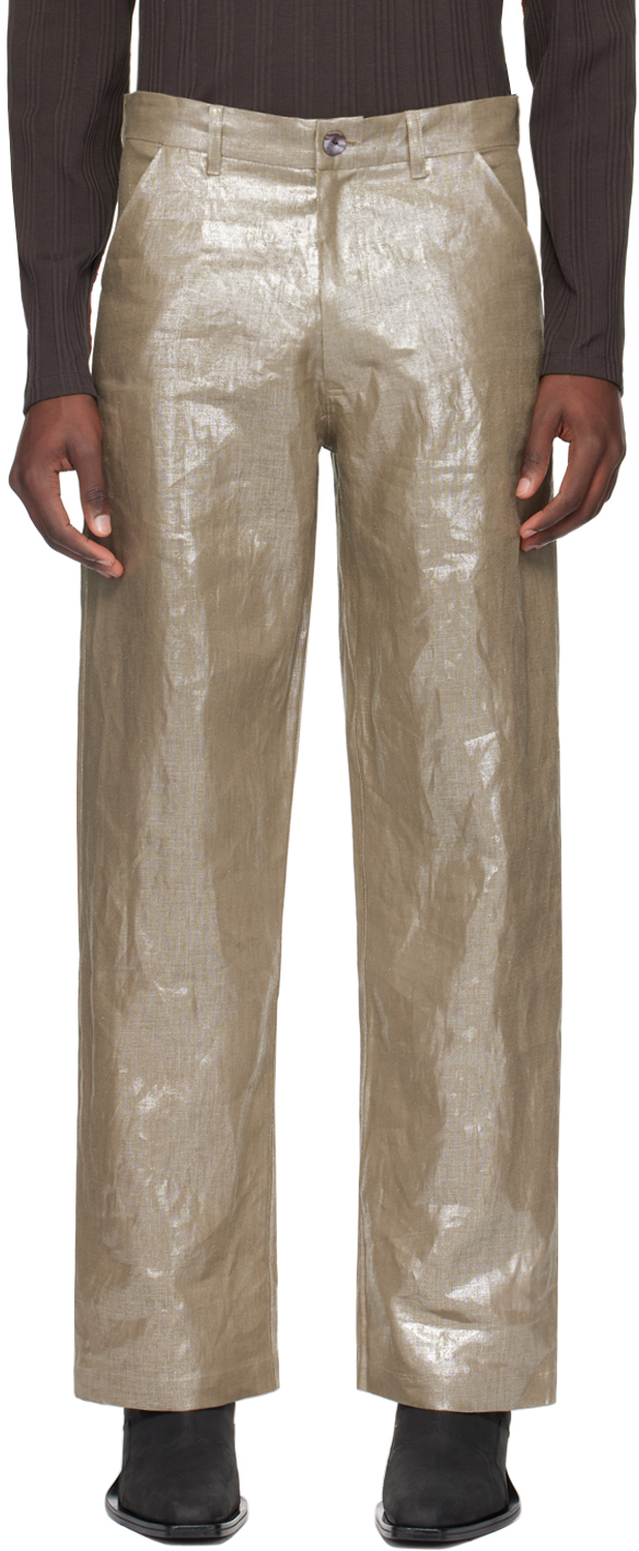 Shop Sc103 Brown Fossil Trousers In Sugar