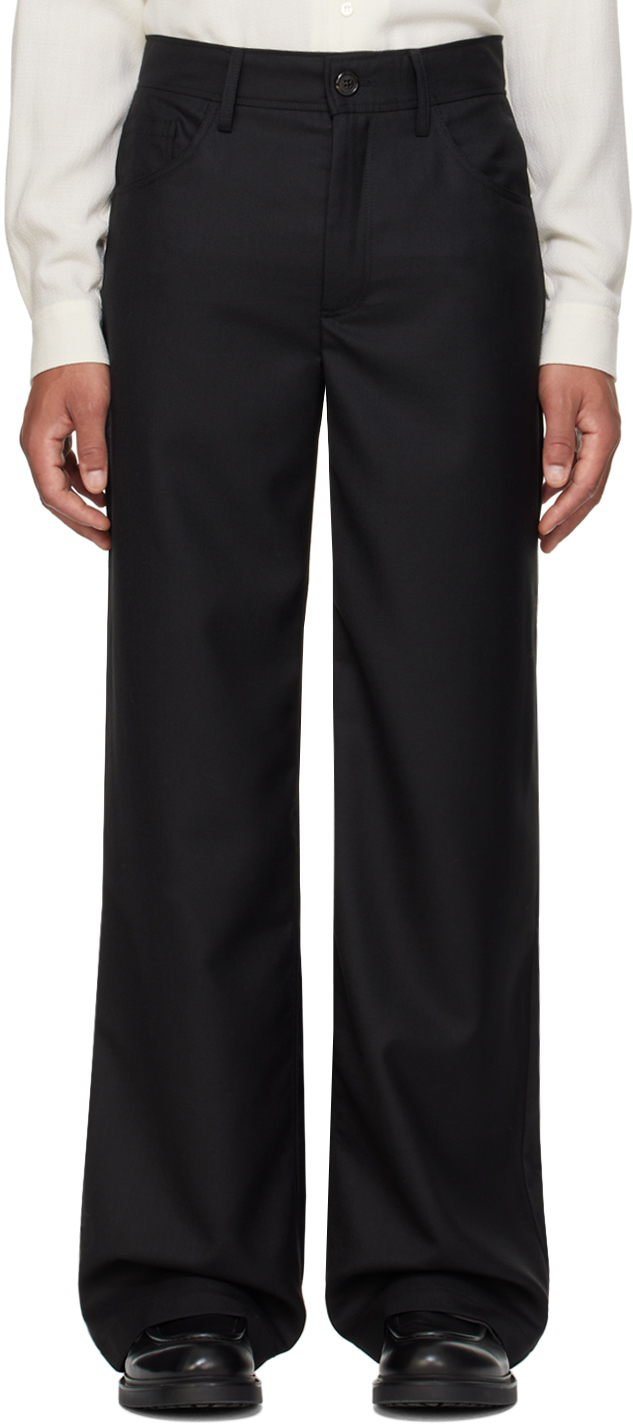 Shop Séfr Black Jiro Trousers In Black Wool