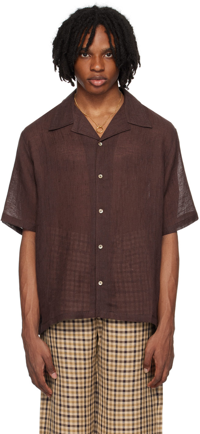 Sefr｜SHORT-SLEEVED SHIRTS (DALIAN - FEATHER BROWN) Brown Dalian Shirt by Séfr on Sale