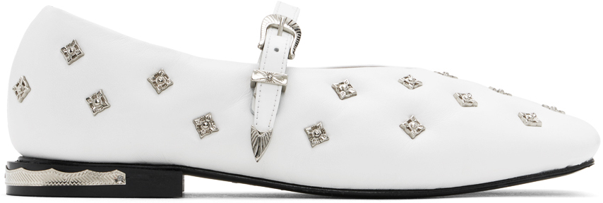 Shop Toga White Soft Leather Mary Jane Ballerina Flats In Aj1342 White