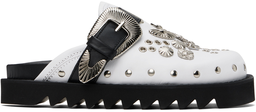 SSENSE Exclusive White & Black Eyelet Metal Sabot Loafers