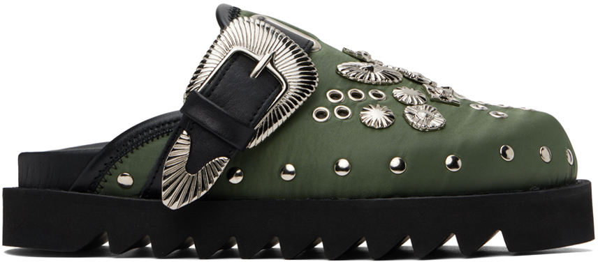 SSENSE Exclusive Green & Black Eyelet Metal Sabot Loafers