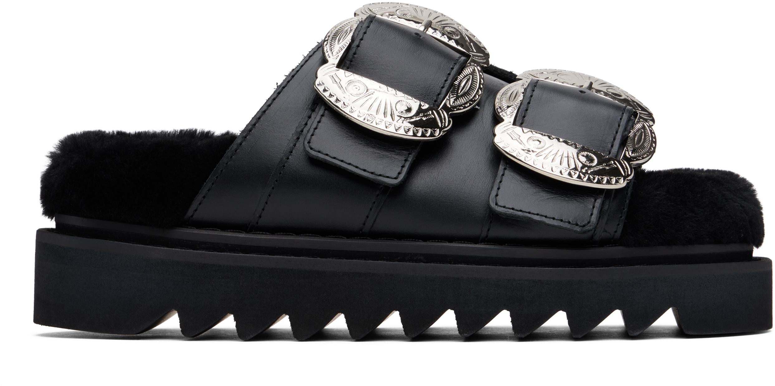 Black Teddy Double Strap Buckled Sandals