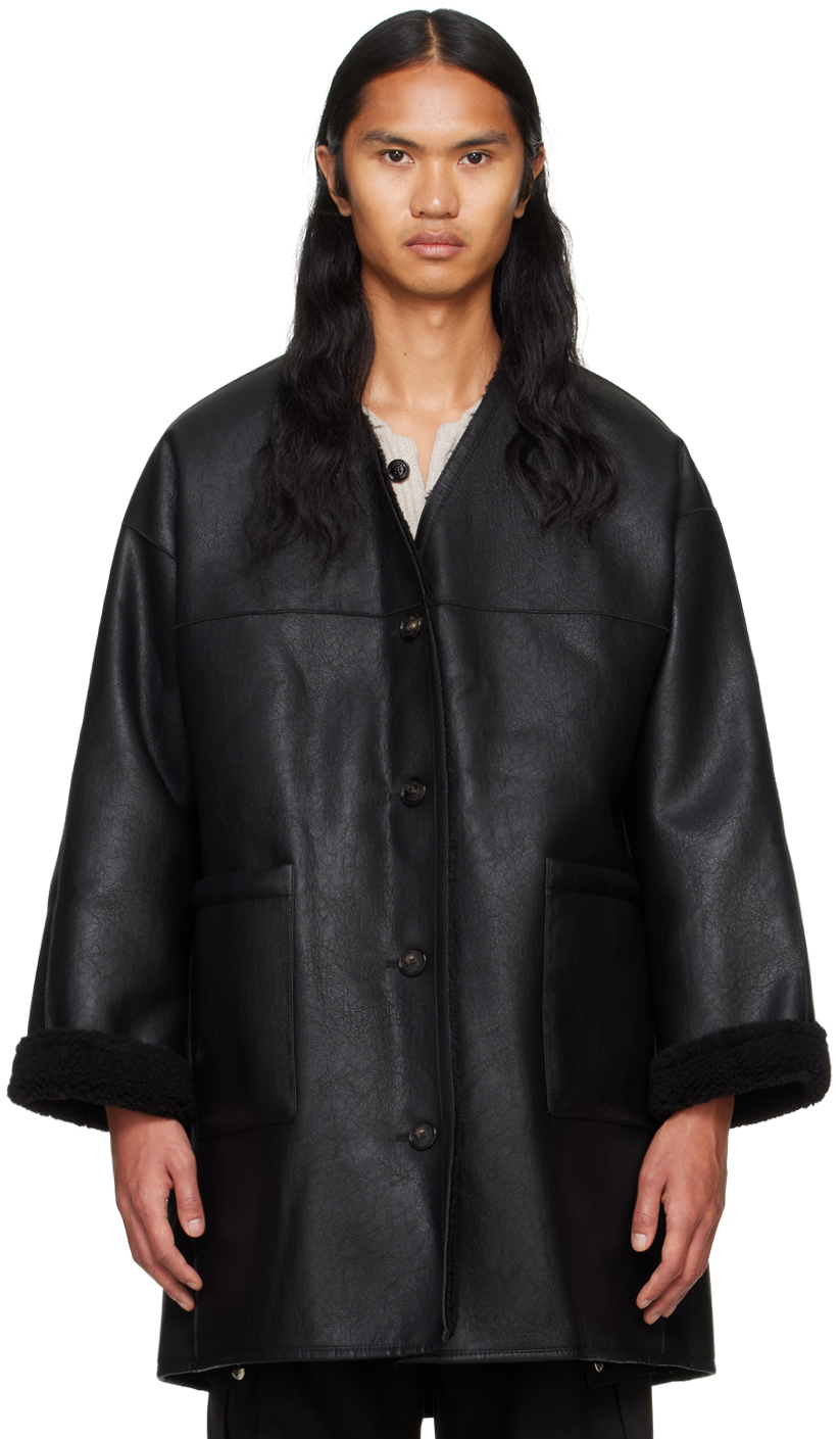 Shop System Black Classic Muffler Faux-shearling Coat In Bk Black